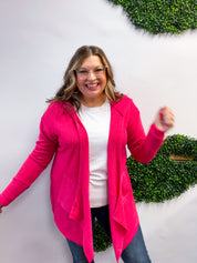 Porch Days Thermal Hooded Cardigan in Fuchsia