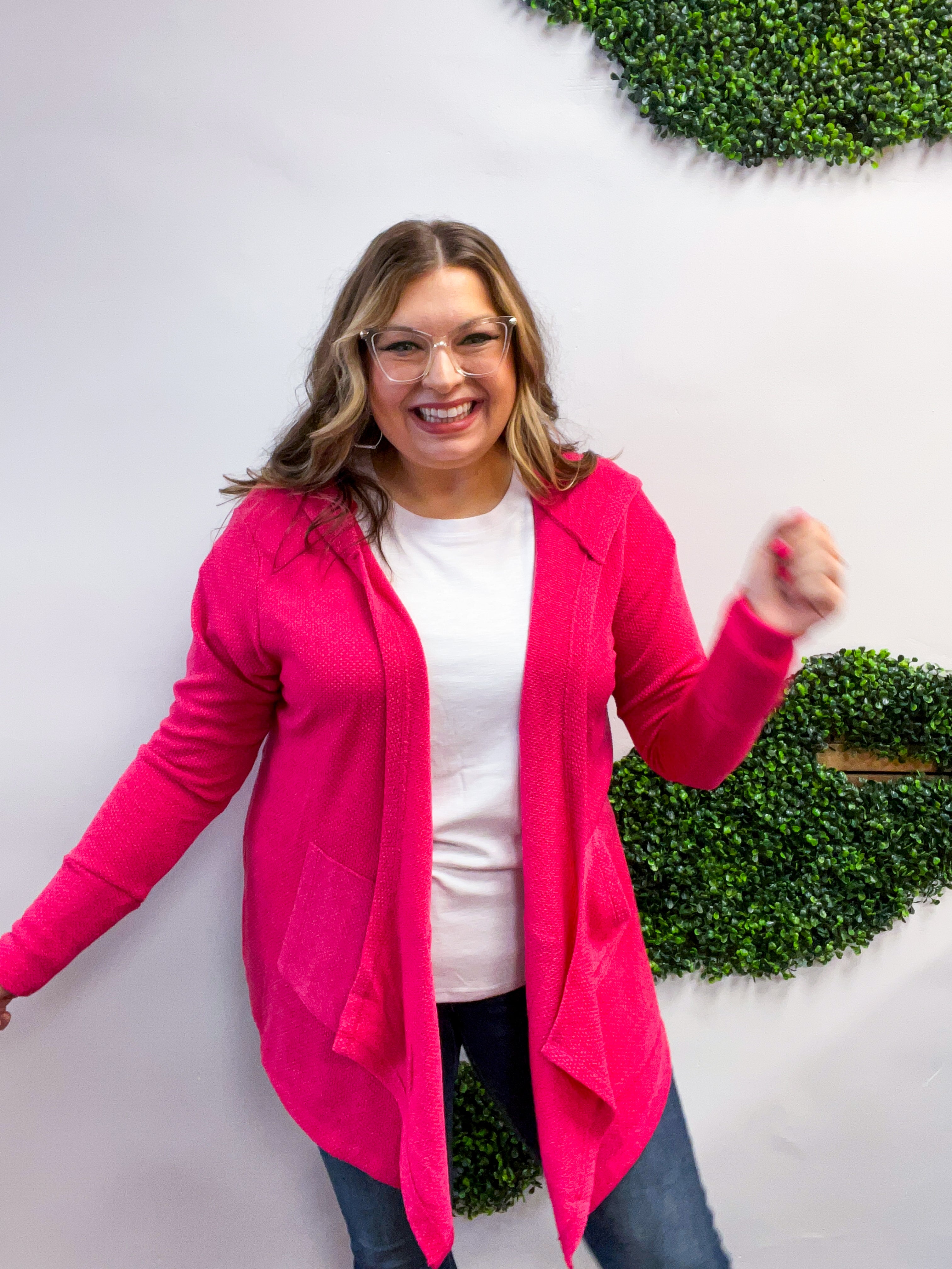 Porch Days Thermal Hooded Cardigan in Fuchsia