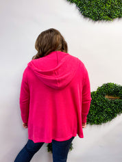 Porch Days Thermal Hooded Cardigan in Fuchsia