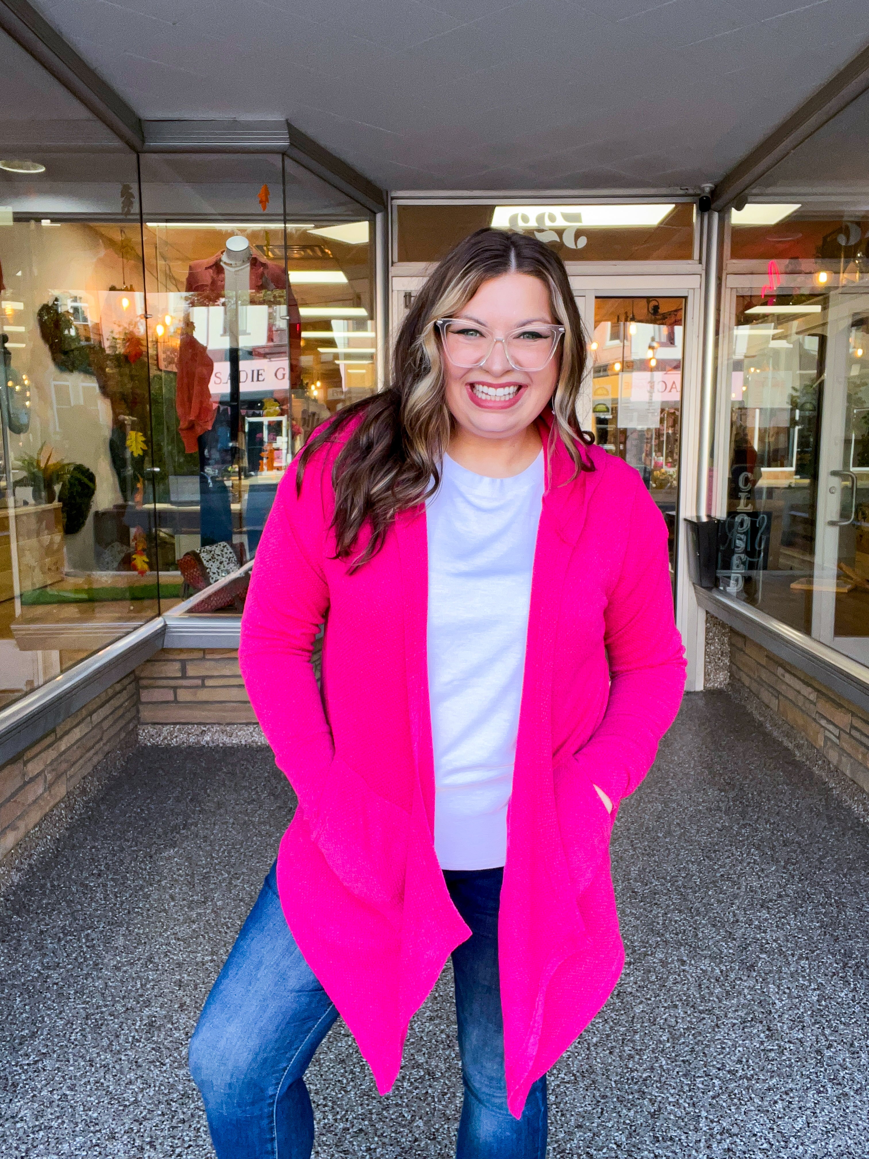 Porch Days Thermal Hooded Cardigan in Fuchsia