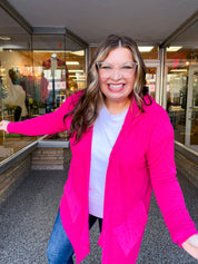 Porch Days Thermal Hooded Cardigan in Fuchsia