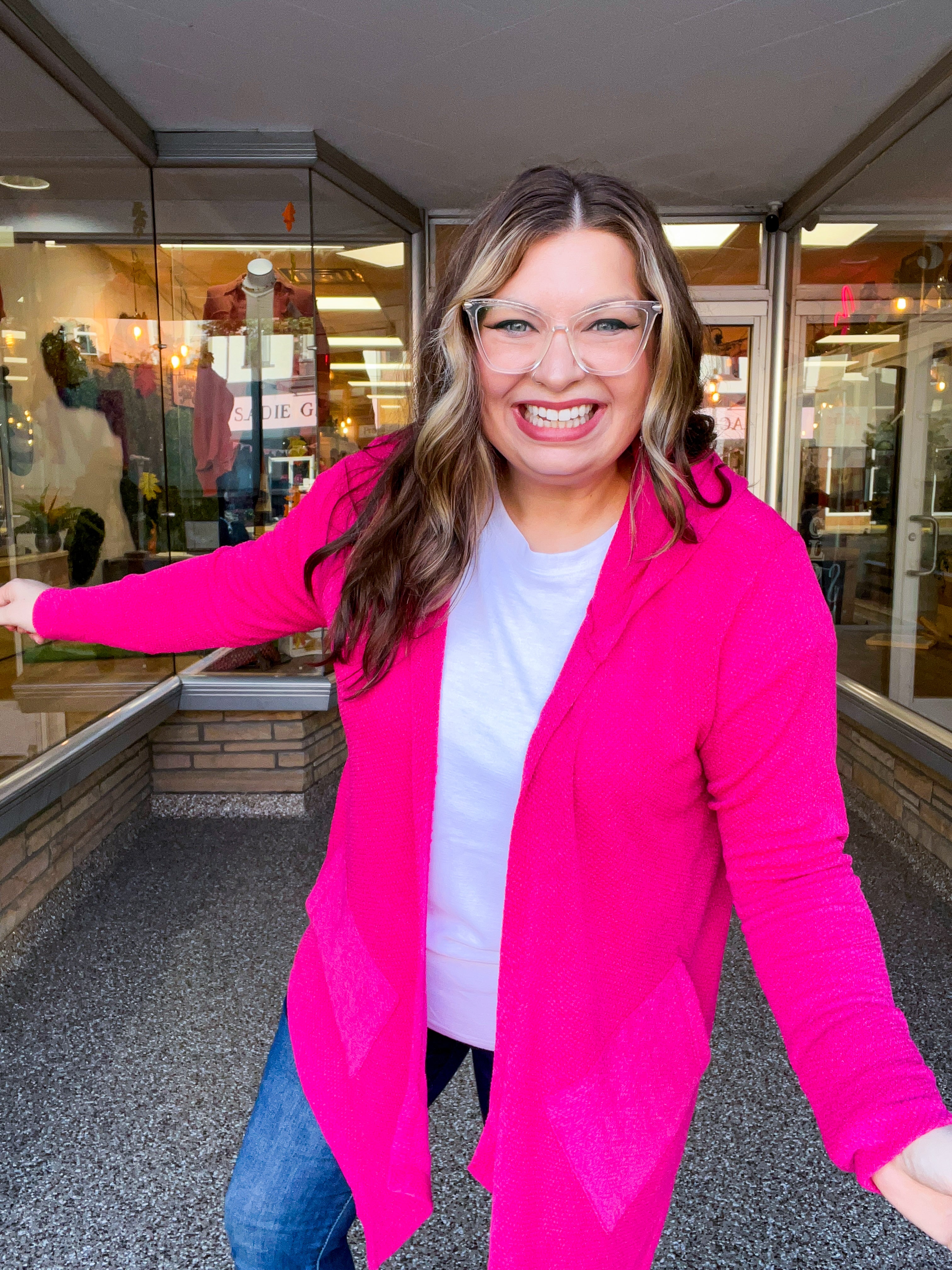 Porch Days Thermal Hooded Cardigan in Fuchsia