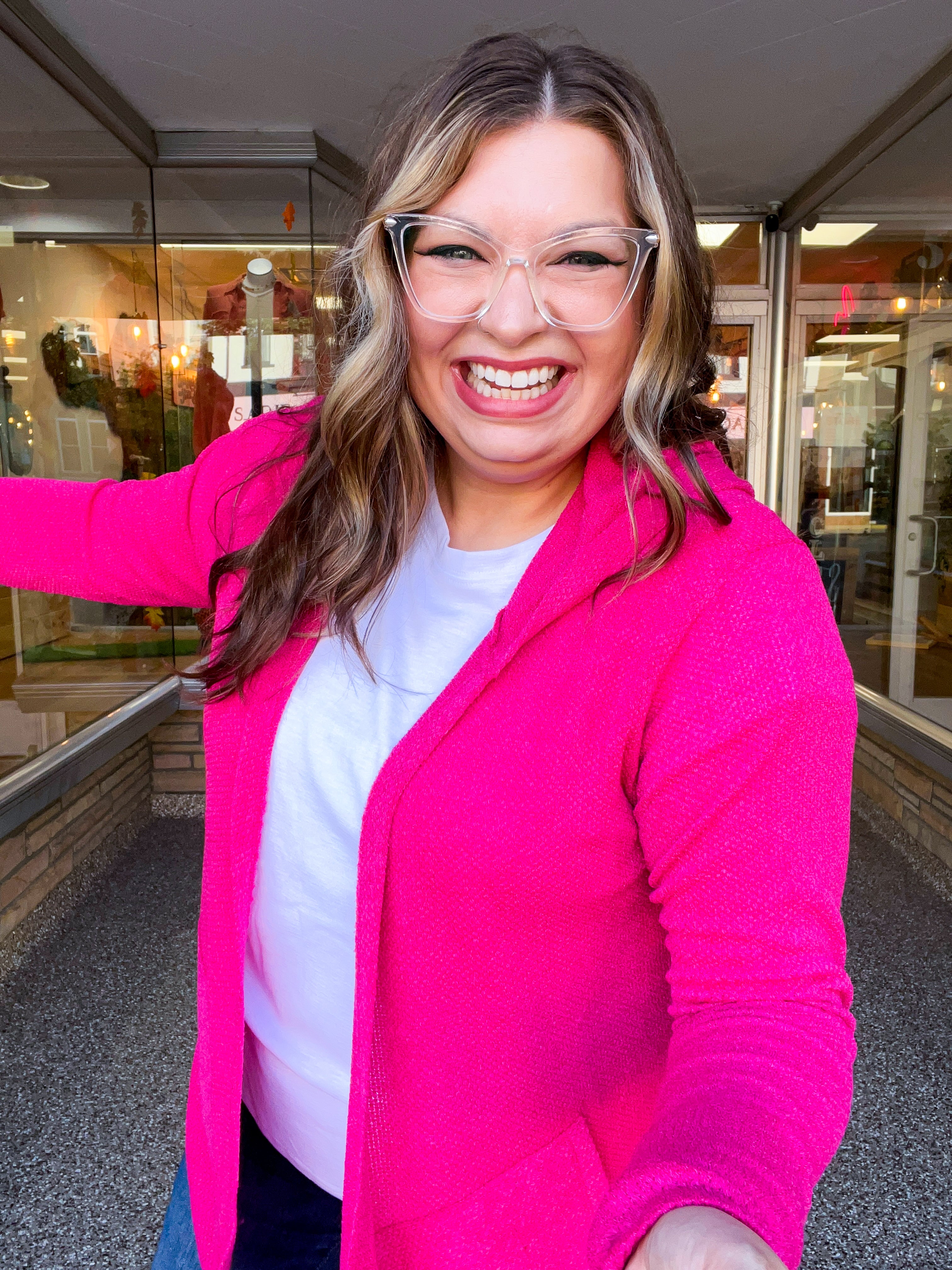 Porch Days Thermal Hooded Cardigan in Fuchsia
