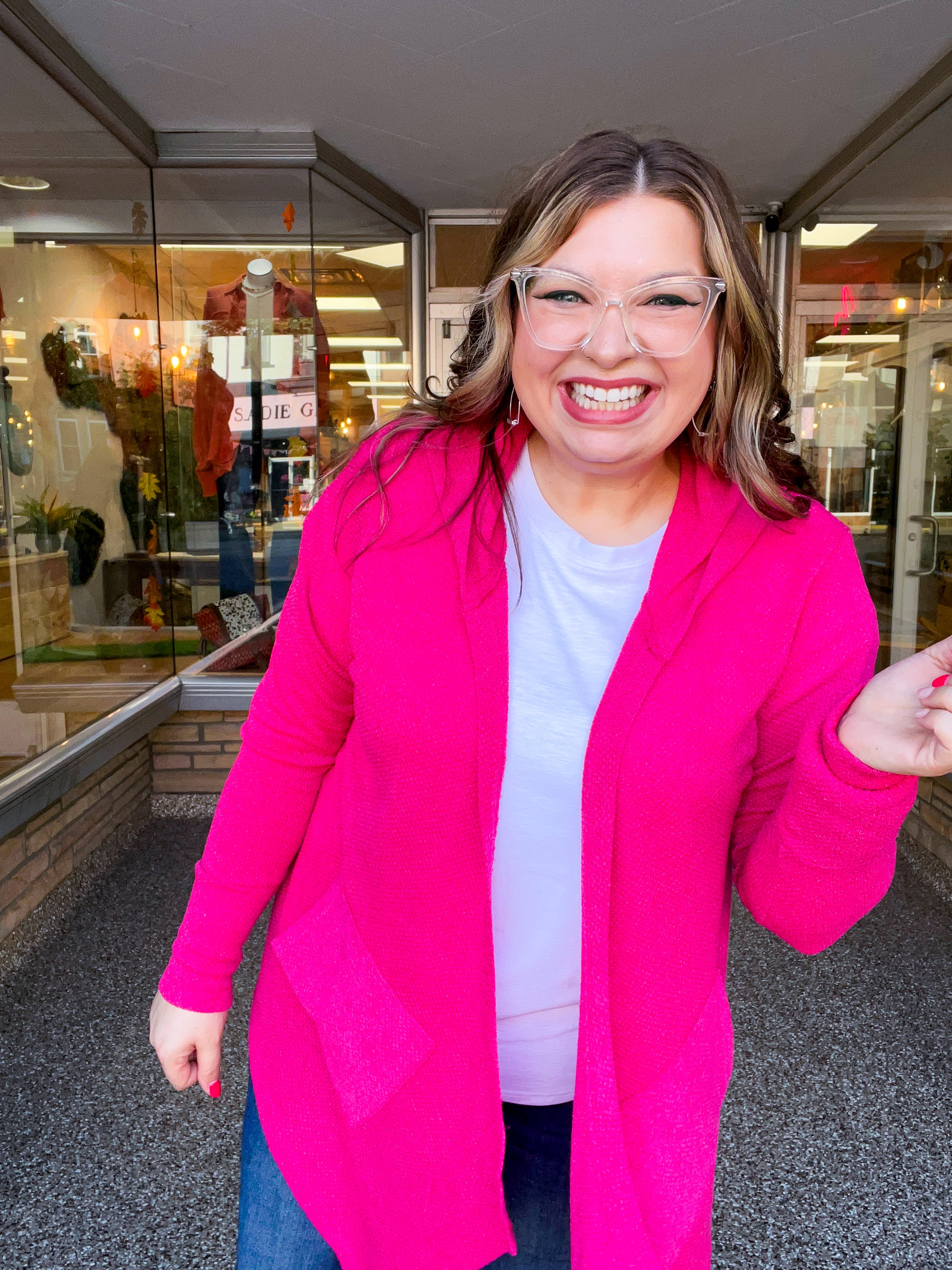 Porch Days Thermal Hooded Cardigan in Fuchsia