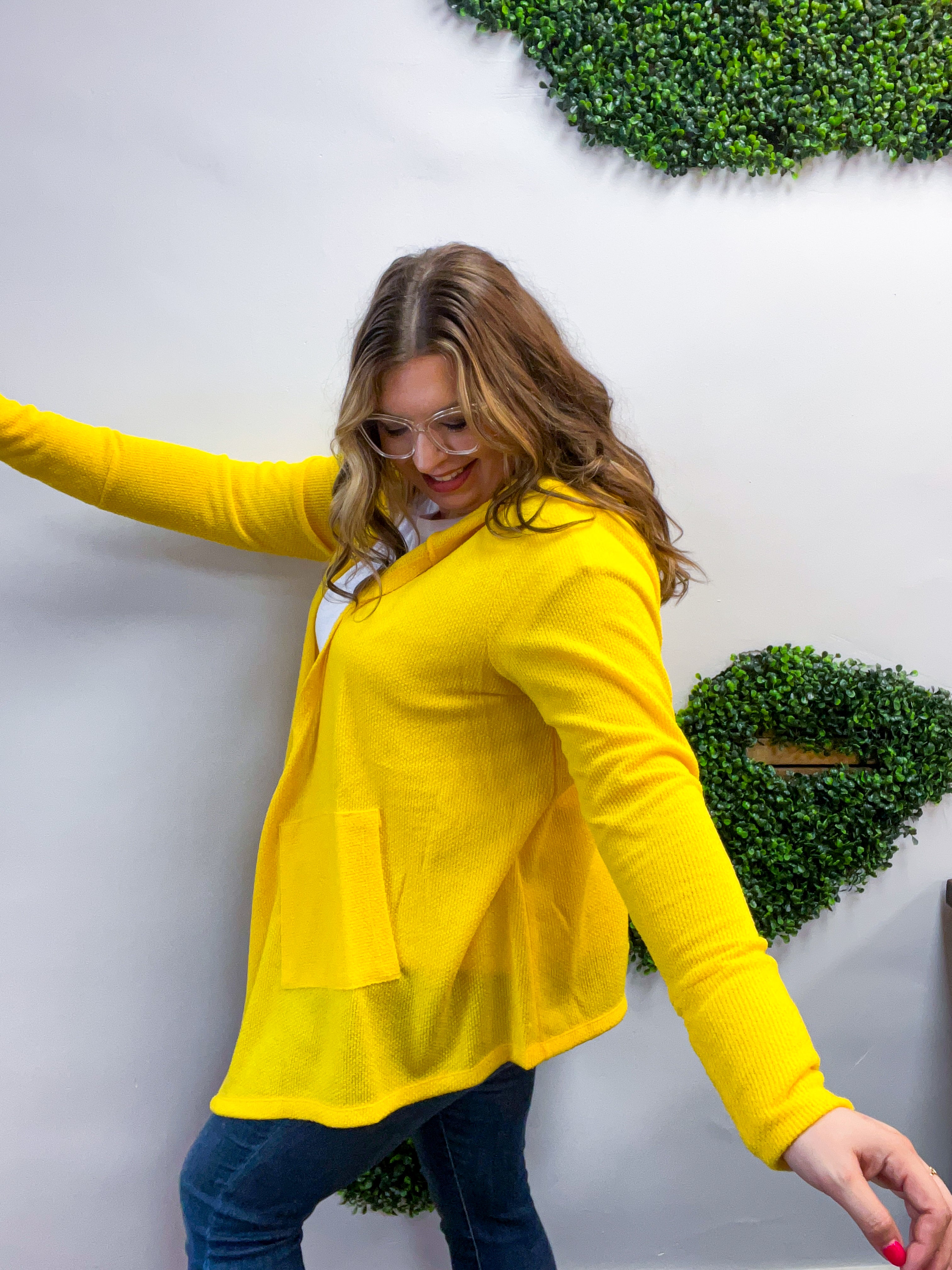 Porch Days Thermal Hooded Cardigan in Yellow