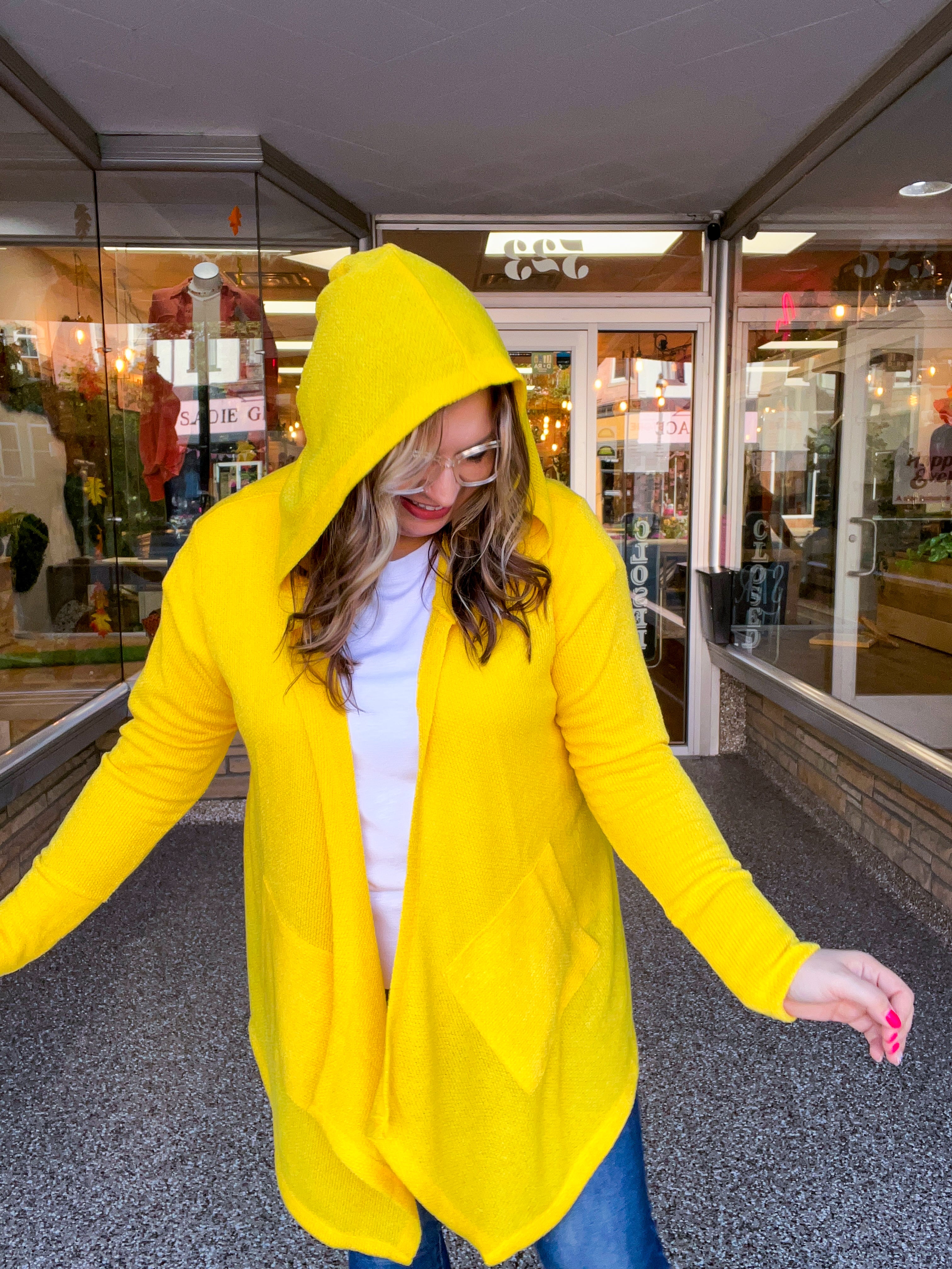 Porch Days Thermal Hooded Cardigan in Yellow