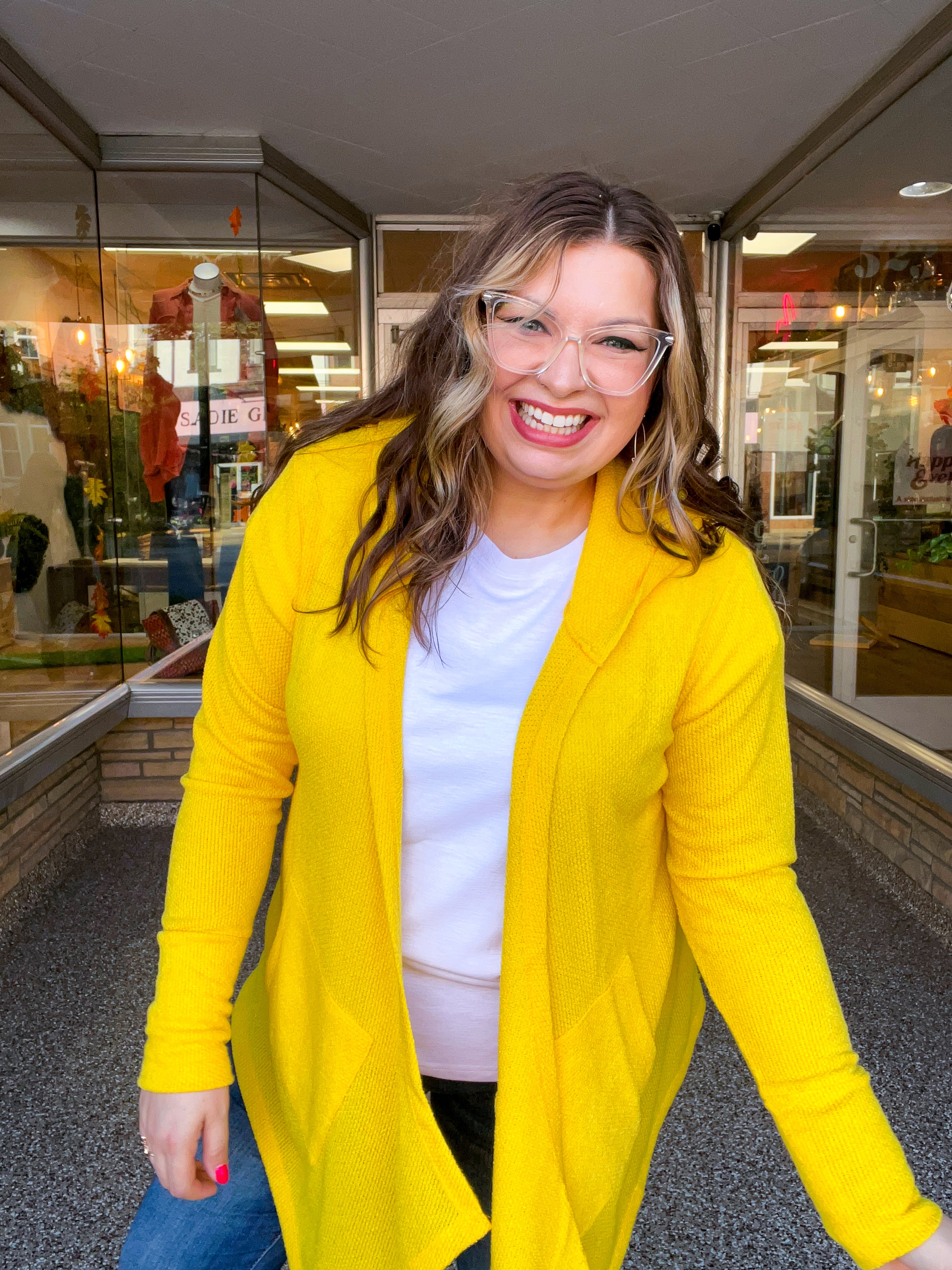 Porch Days Thermal Hooded Cardigan in Yellow