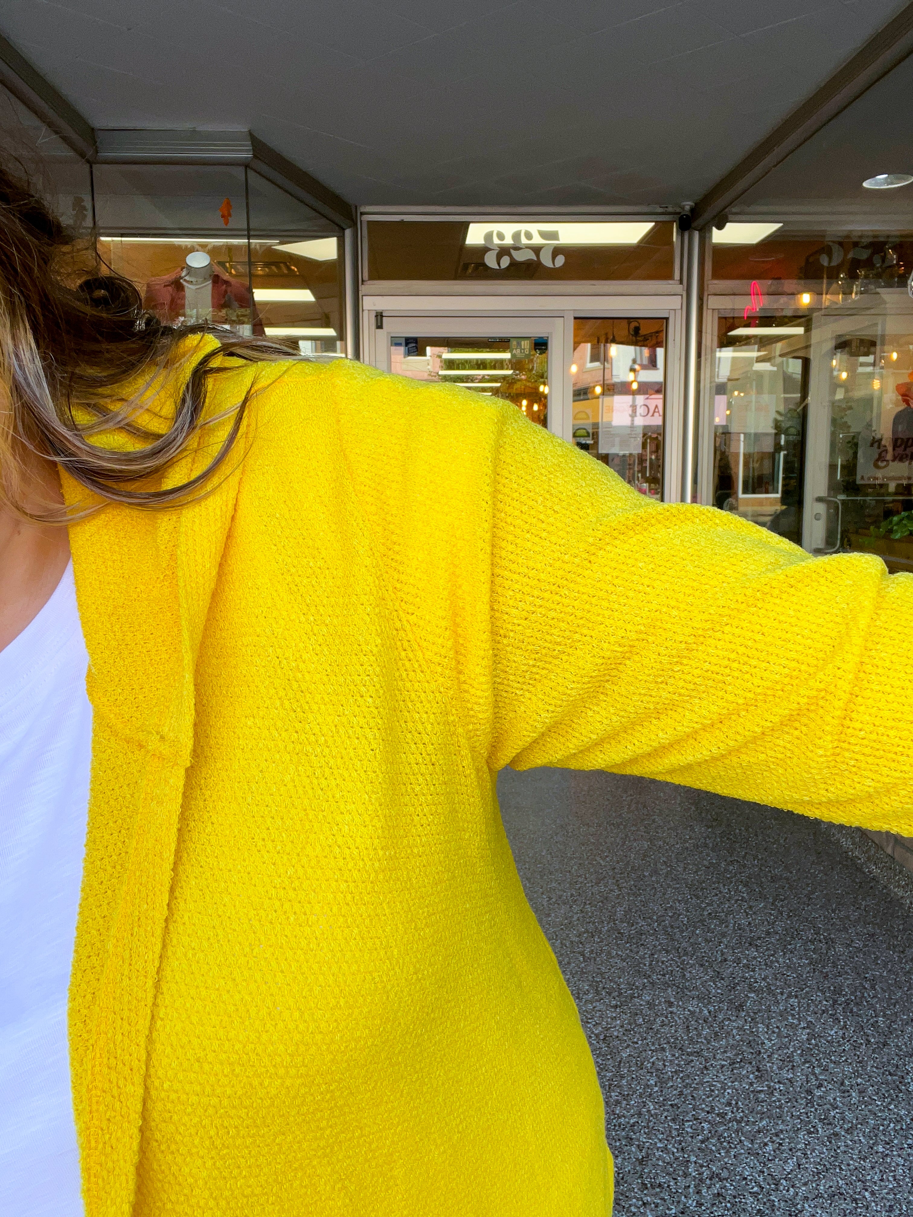 Porch Days Thermal Hooded Cardigan in Yellow