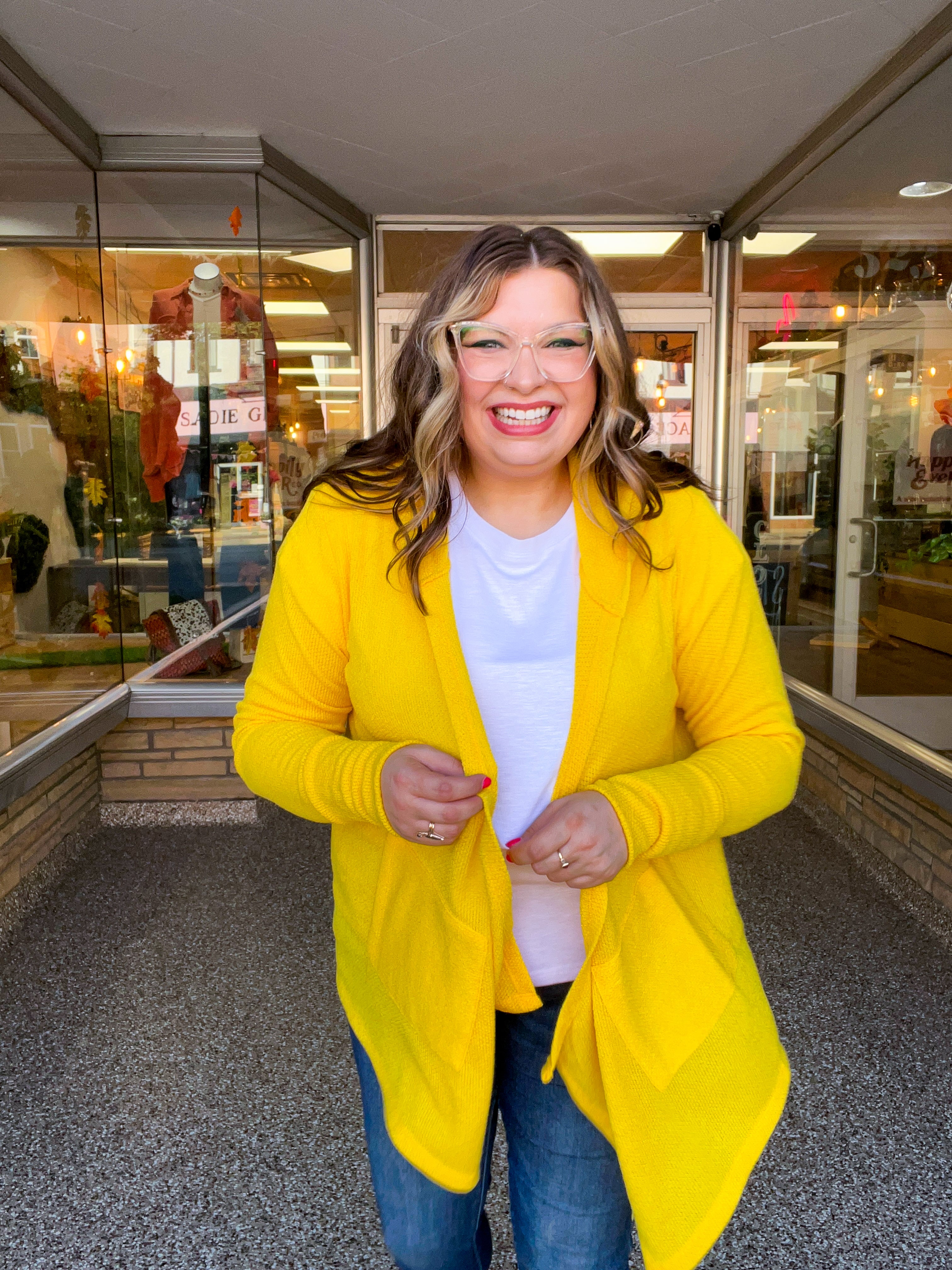 Porch Days Thermal Hooded Cardigan in Yellow