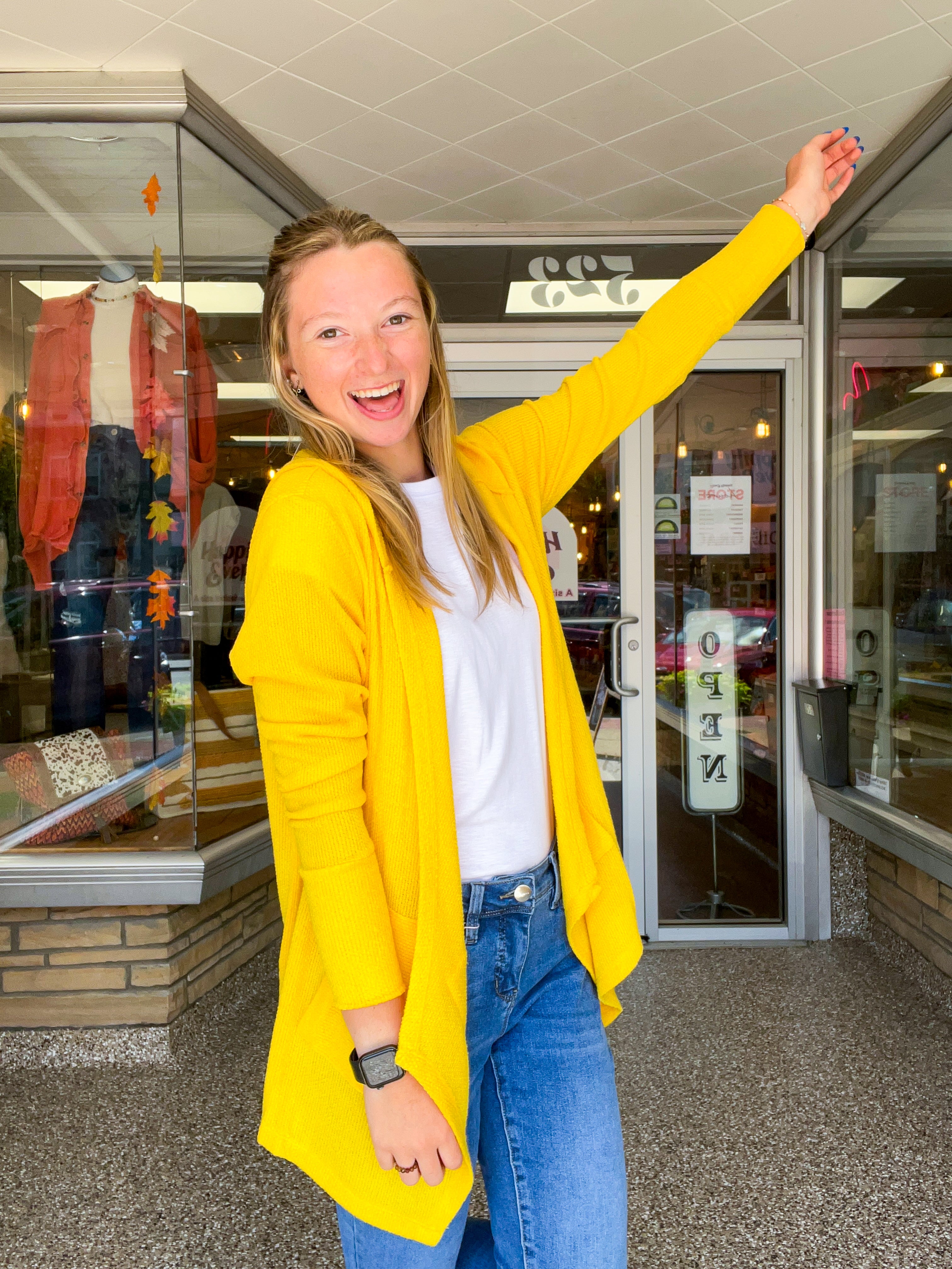 Porch Days Thermal Hooded Cardigan in Yellow