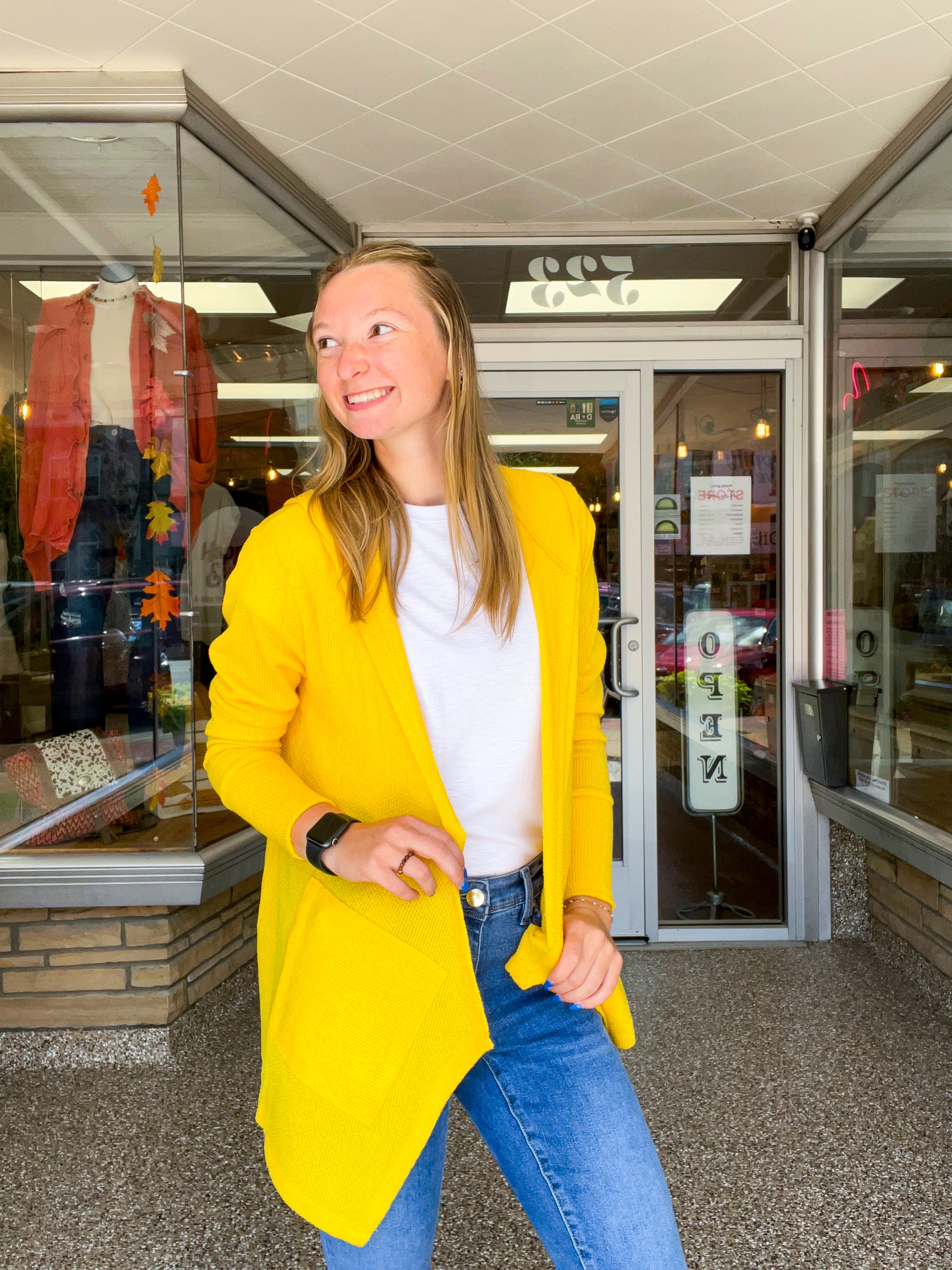 Porch Days Thermal Hooded Cardigan in Yellow