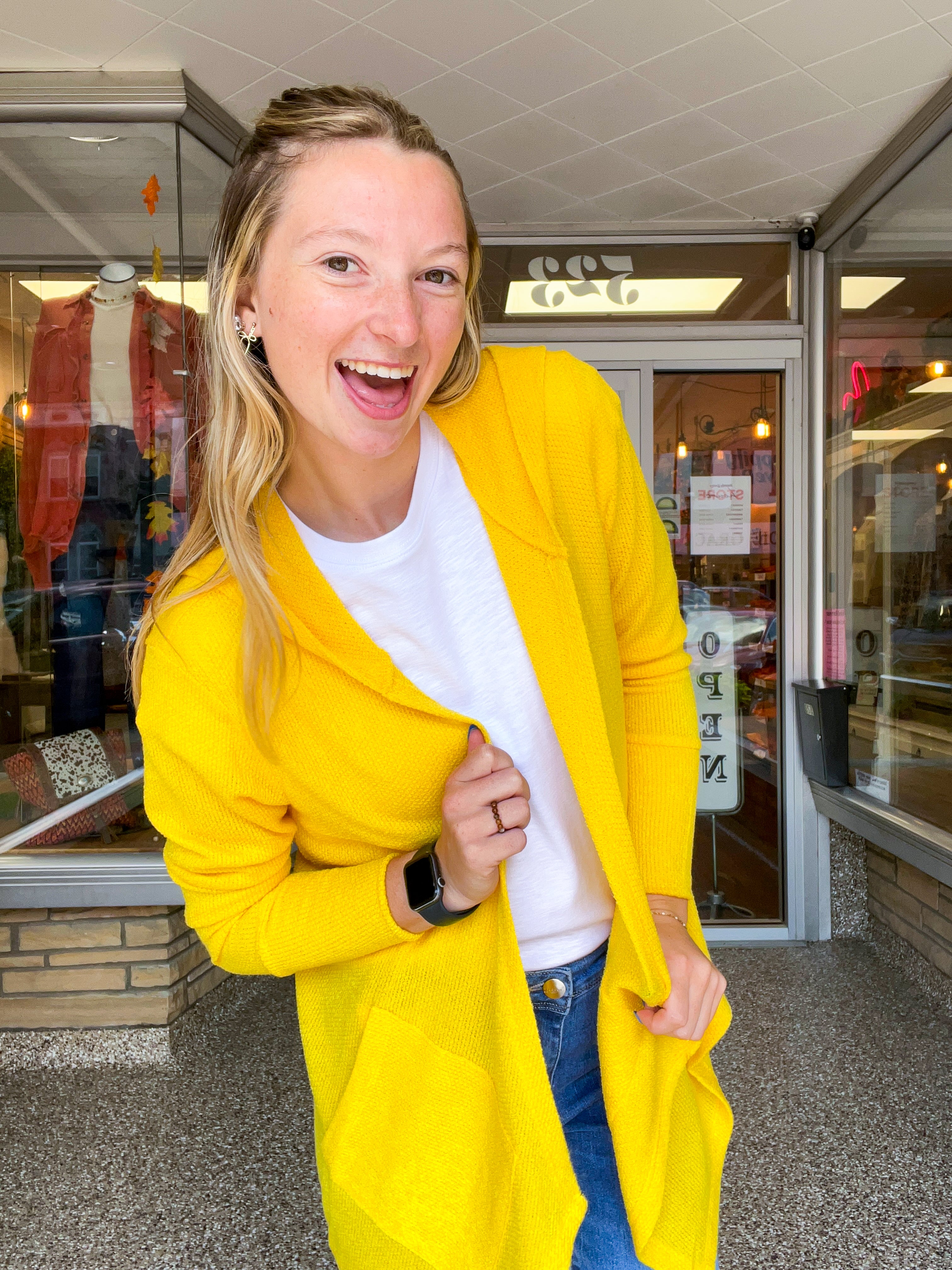 Porch Days Thermal Hooded Cardigan in Yellow