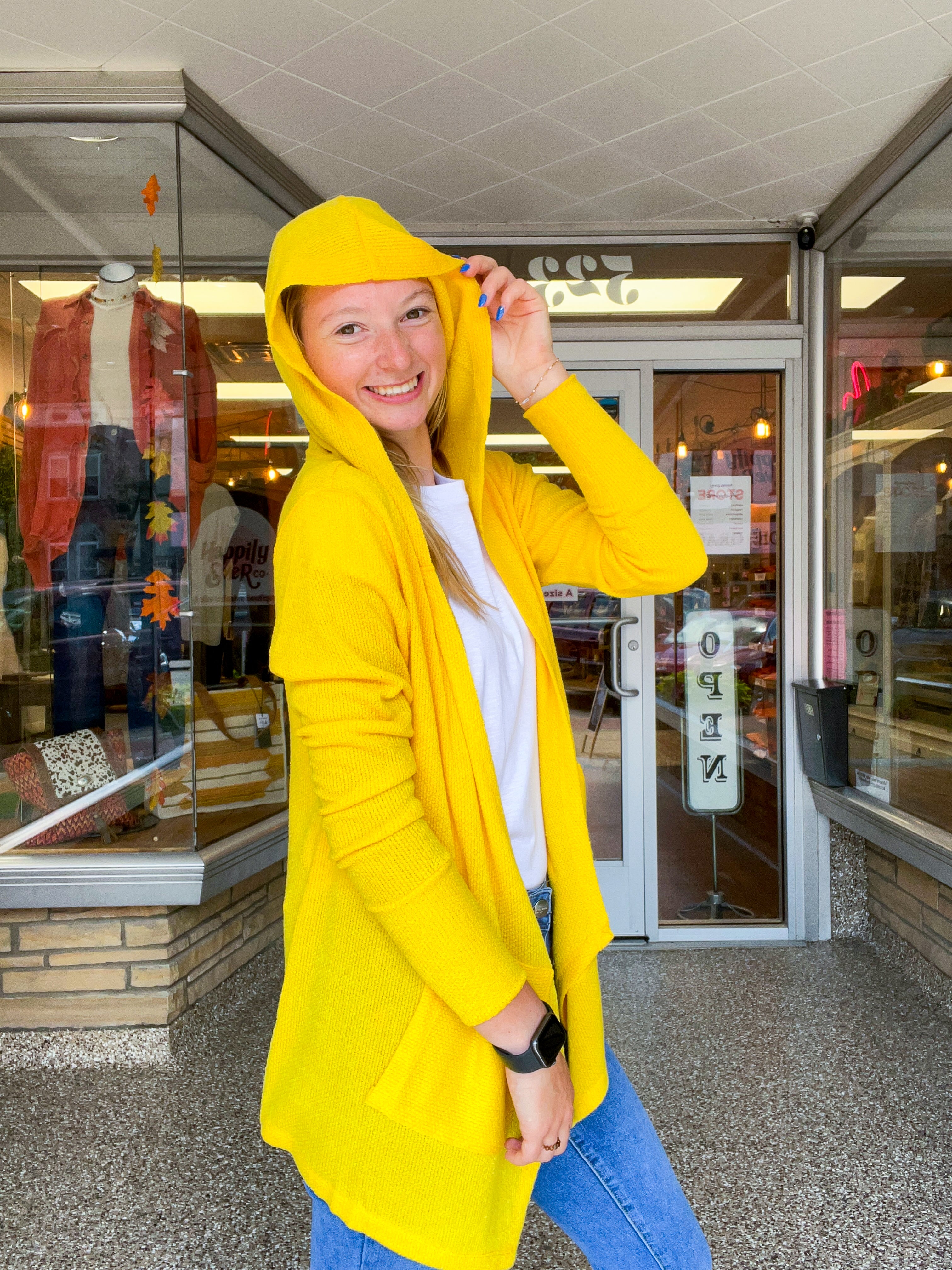 Porch Days Thermal Hooded Cardigan in Yellow
