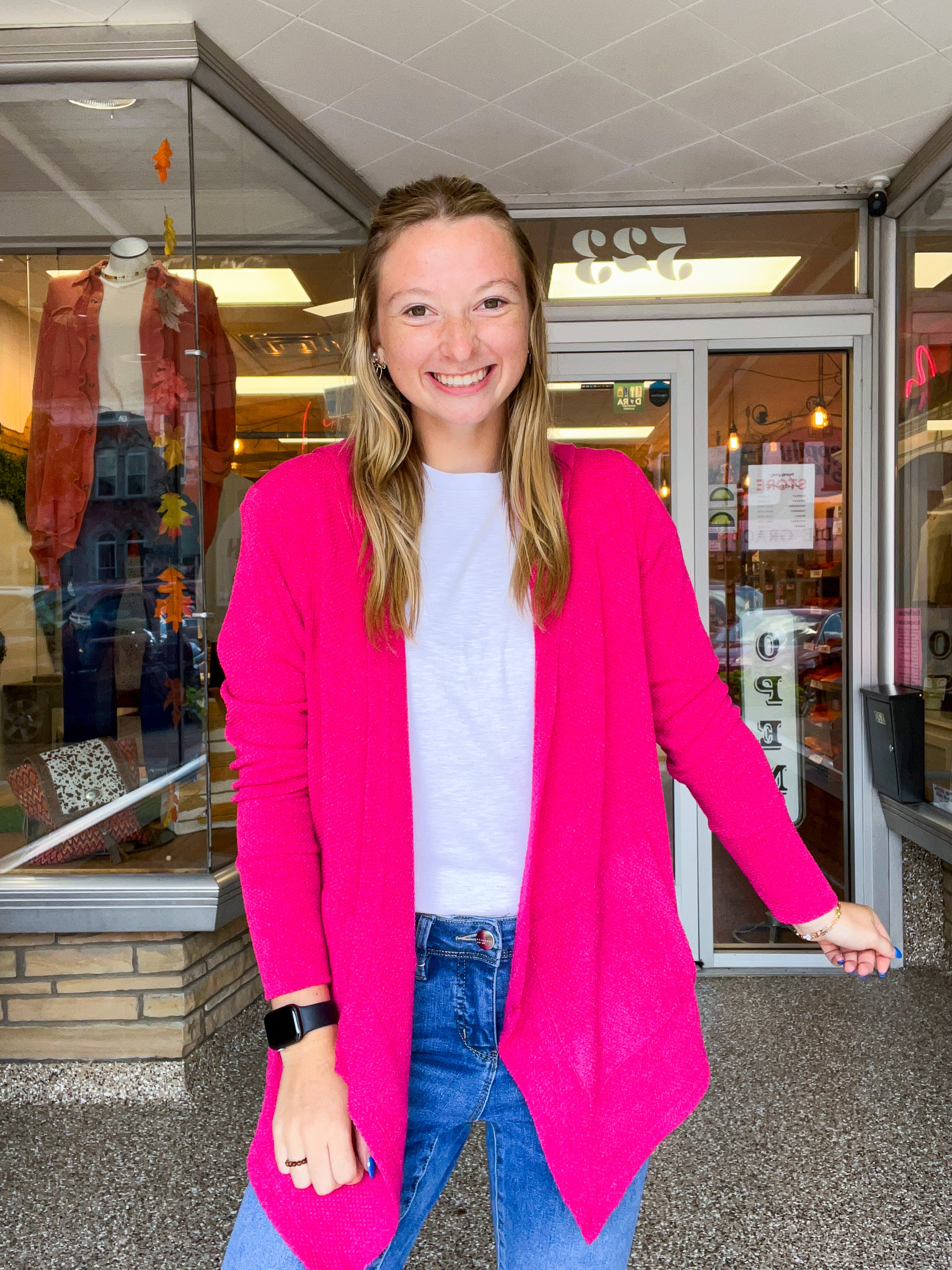 Porch Days Thermal Hooded Cardigan in Fuchsia