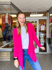 Porch Days Thermal Hooded Cardigan in Fuchsia