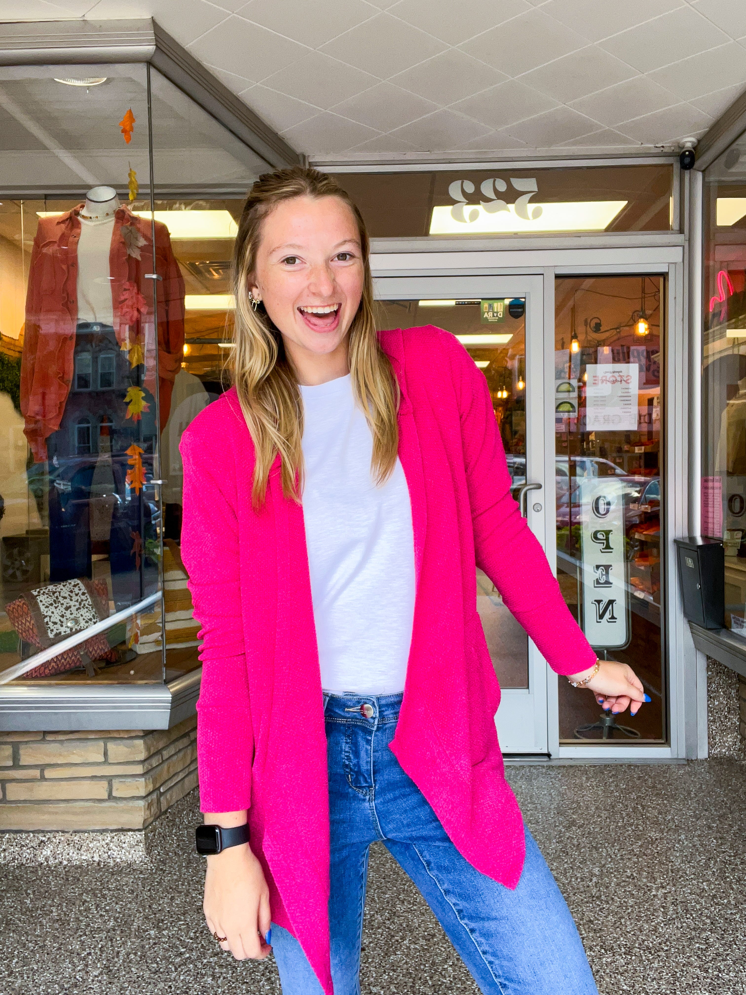Porch Days Thermal Hooded Cardigan in Fuchsia