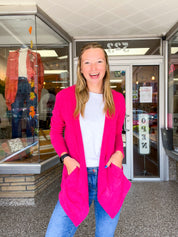 Porch Days Thermal Hooded Cardigan in Fuchsia