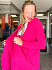 Porch Days Thermal Hooded Cardigan in Fuchsia