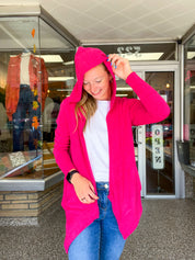 Porch Days Thermal Hooded Cardigan in Fuchsia