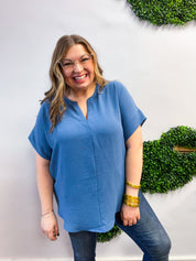 Go With the Flow Top in Dusty Blue