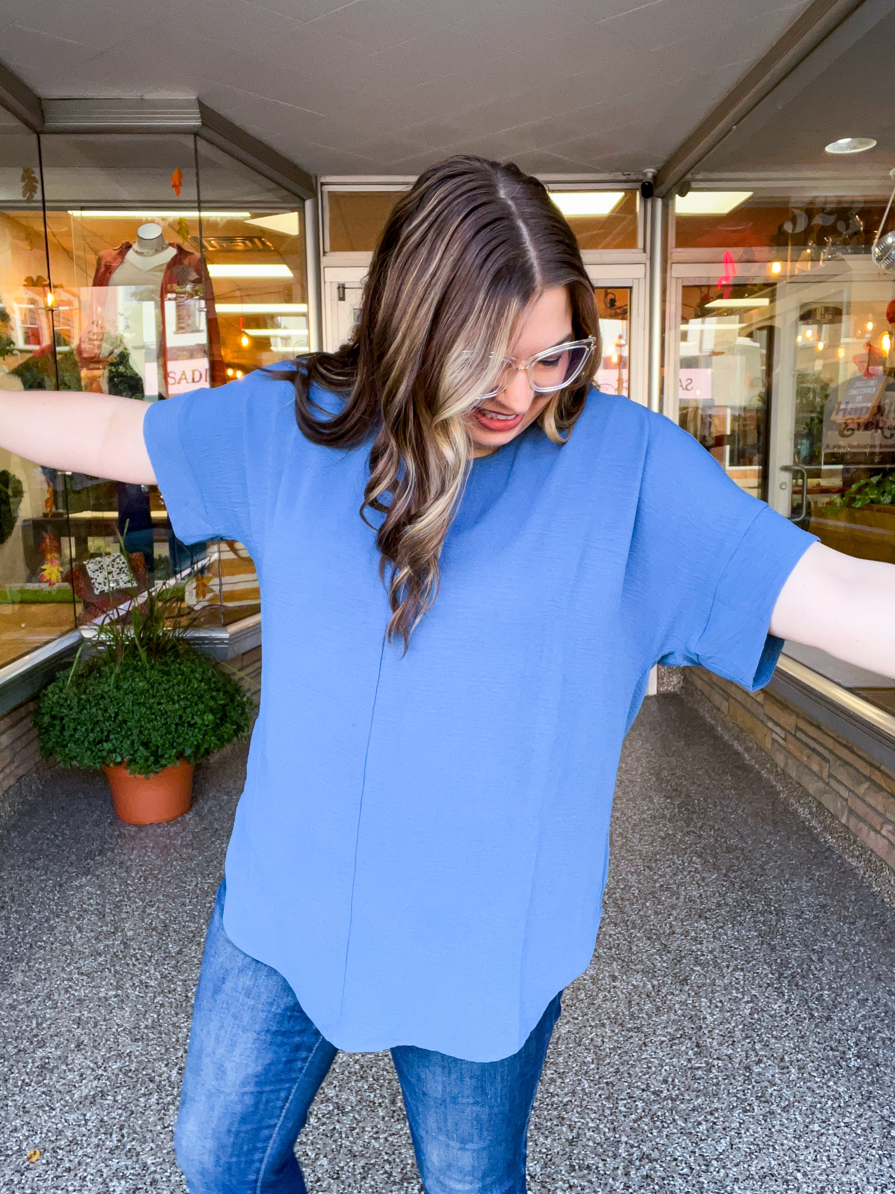 Go With the Flow Top in Dusty Blue