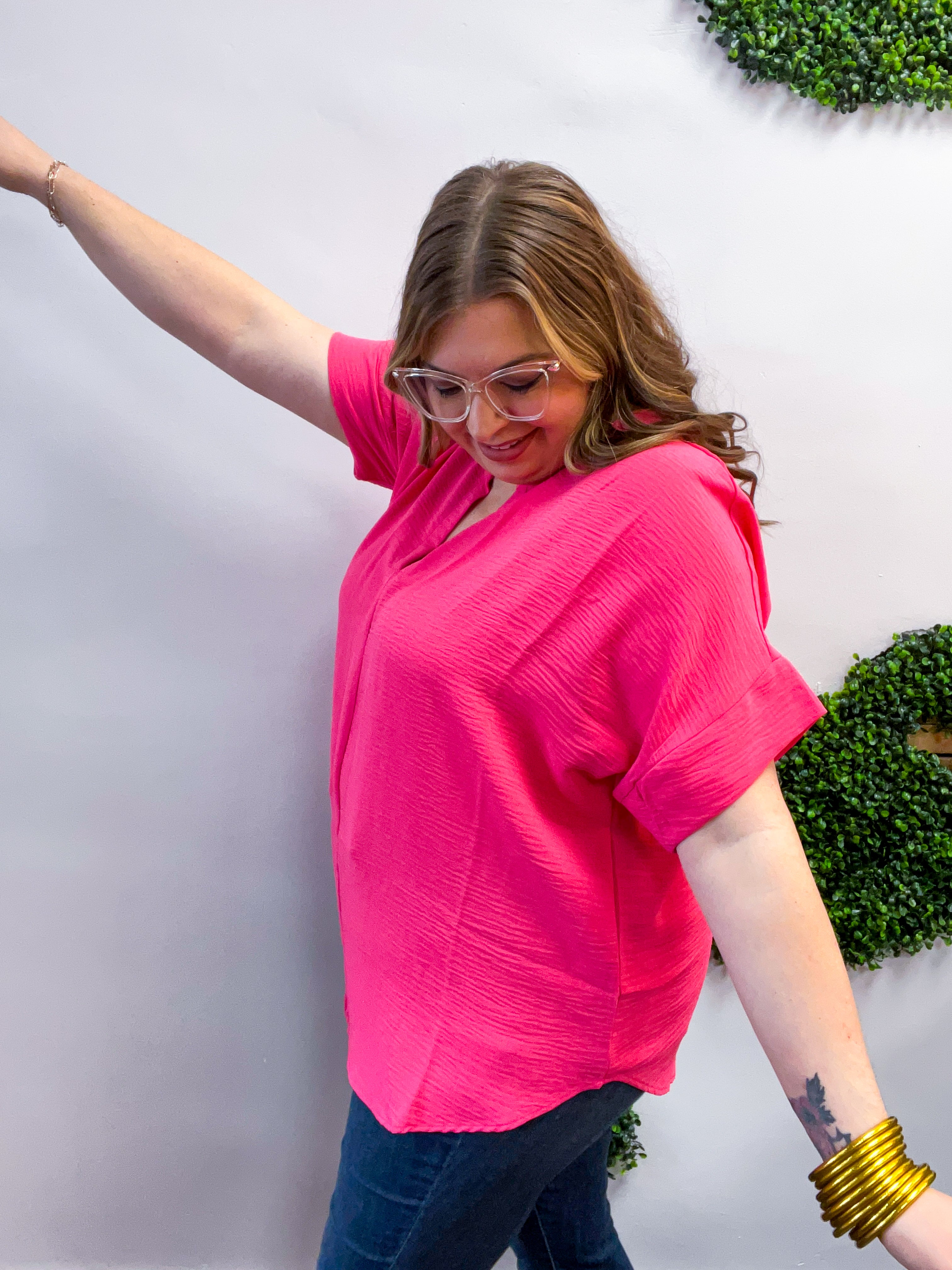 Go With the Flow Top in Fuchsia