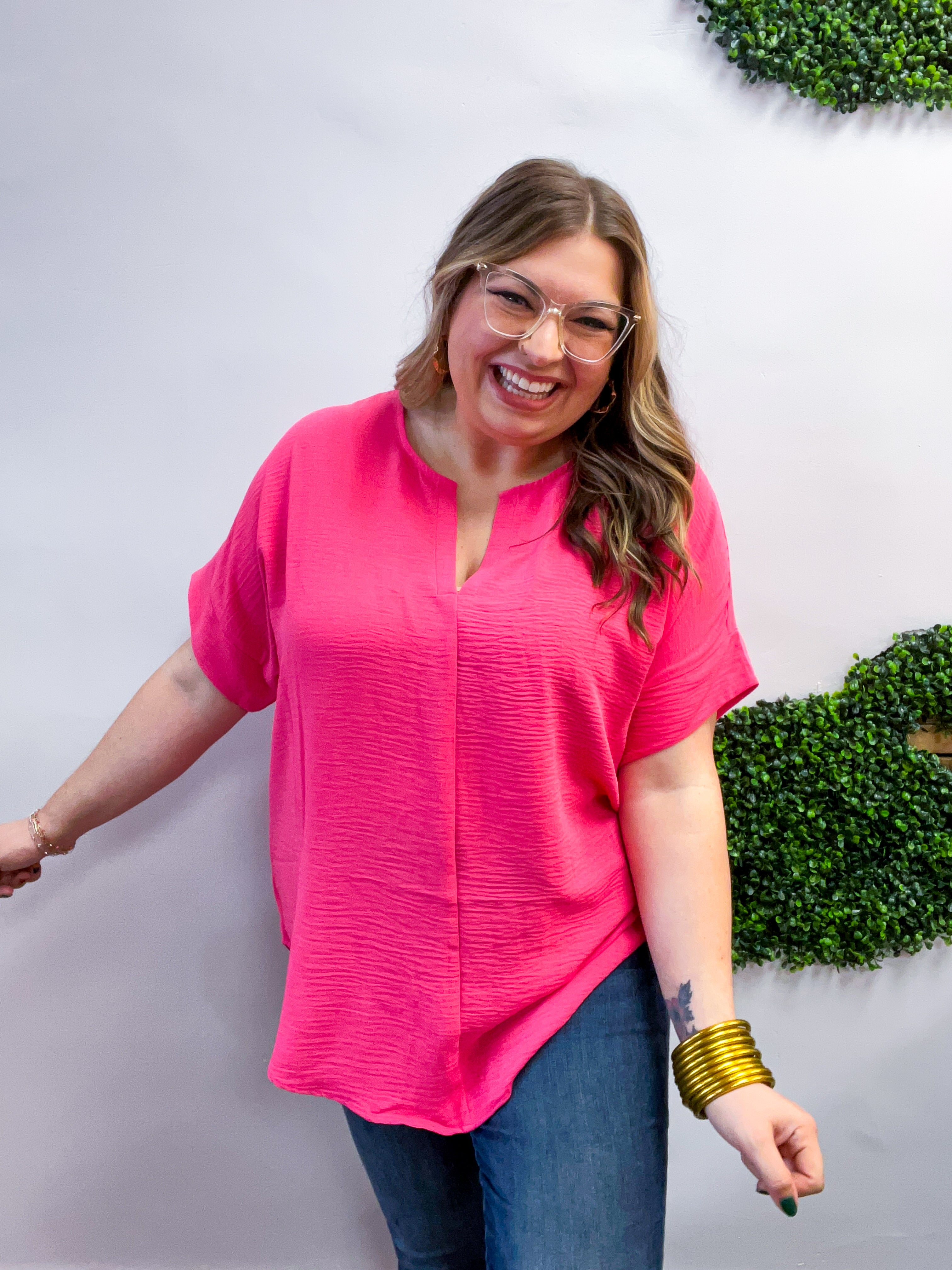 Go With the Flow Top in Fuchsia