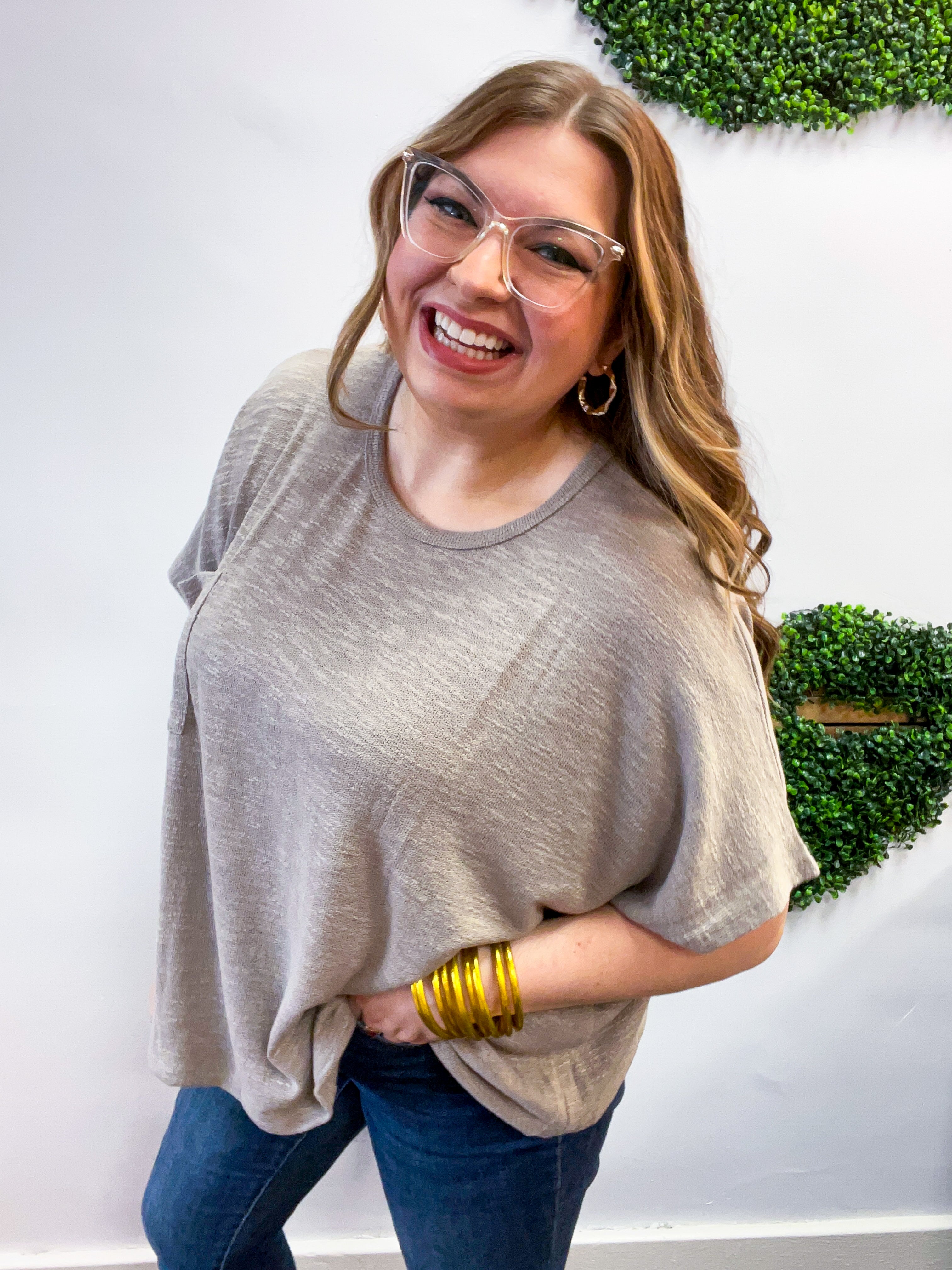 The Slouch Side Pocket Hacci Top - Ash Mocha