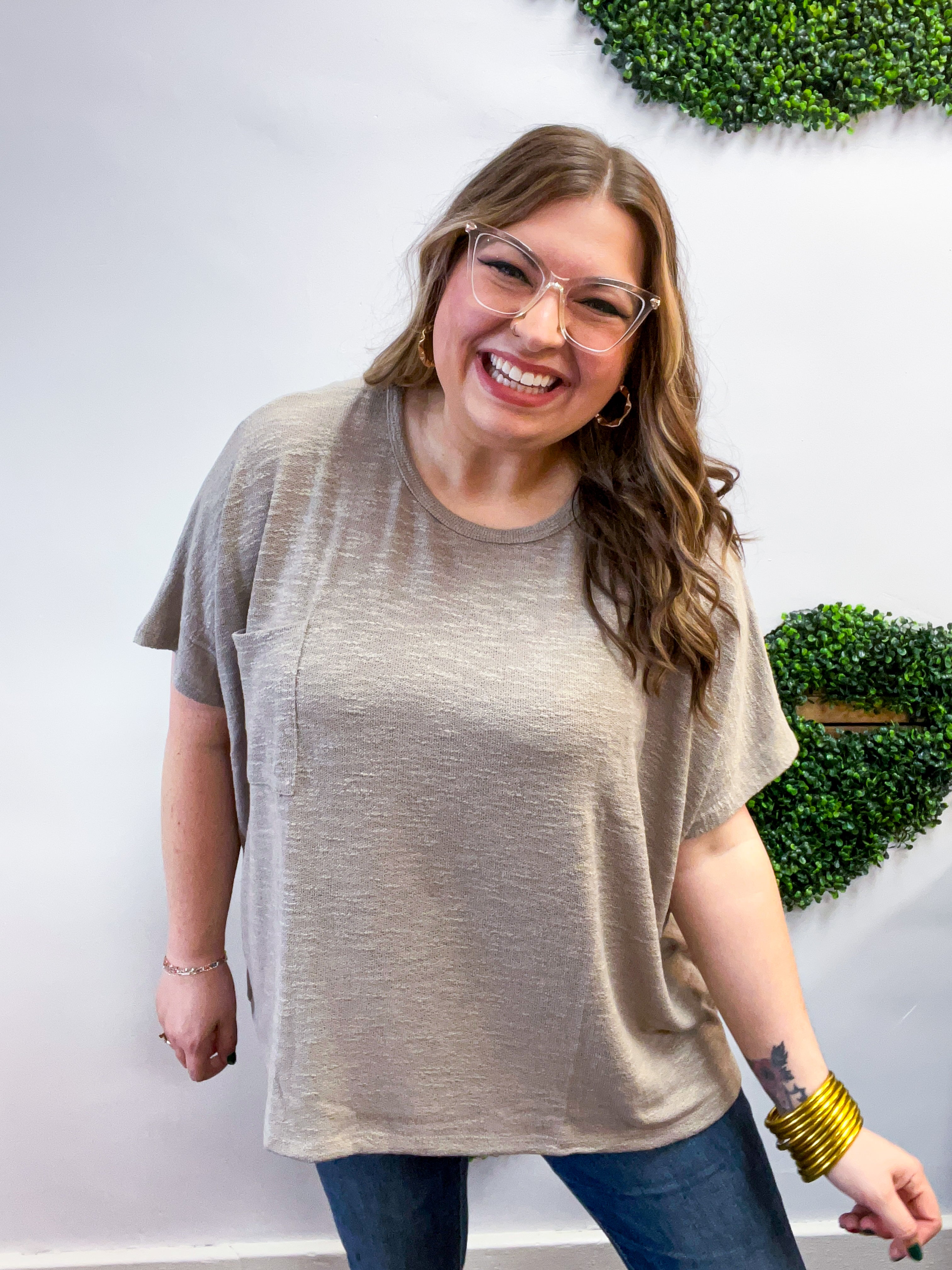 The Slouch Side Pocket Hacci Top - Ash Mocha