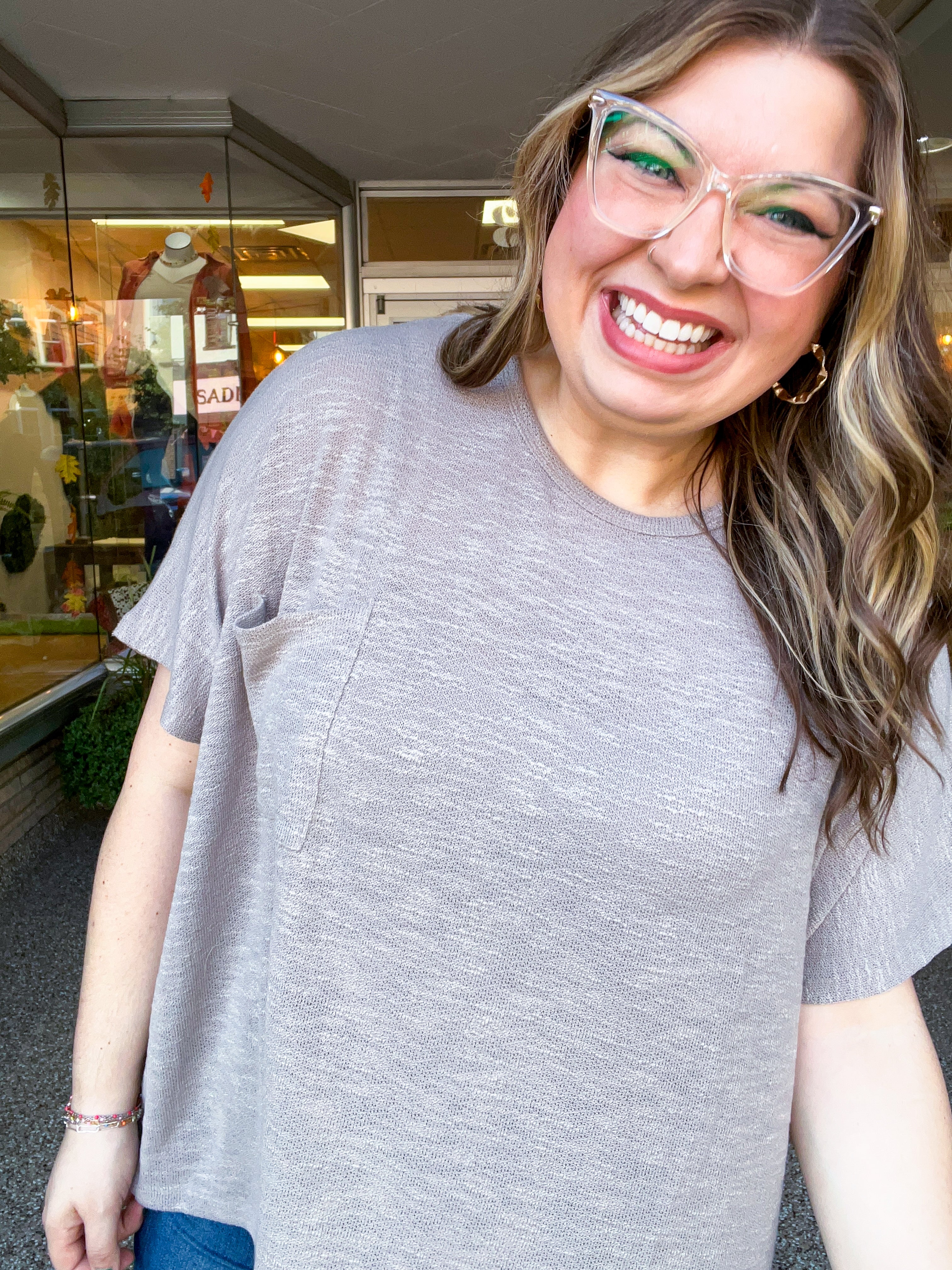 The Slouch Side Pocket Hacci Top - Ash Mocha