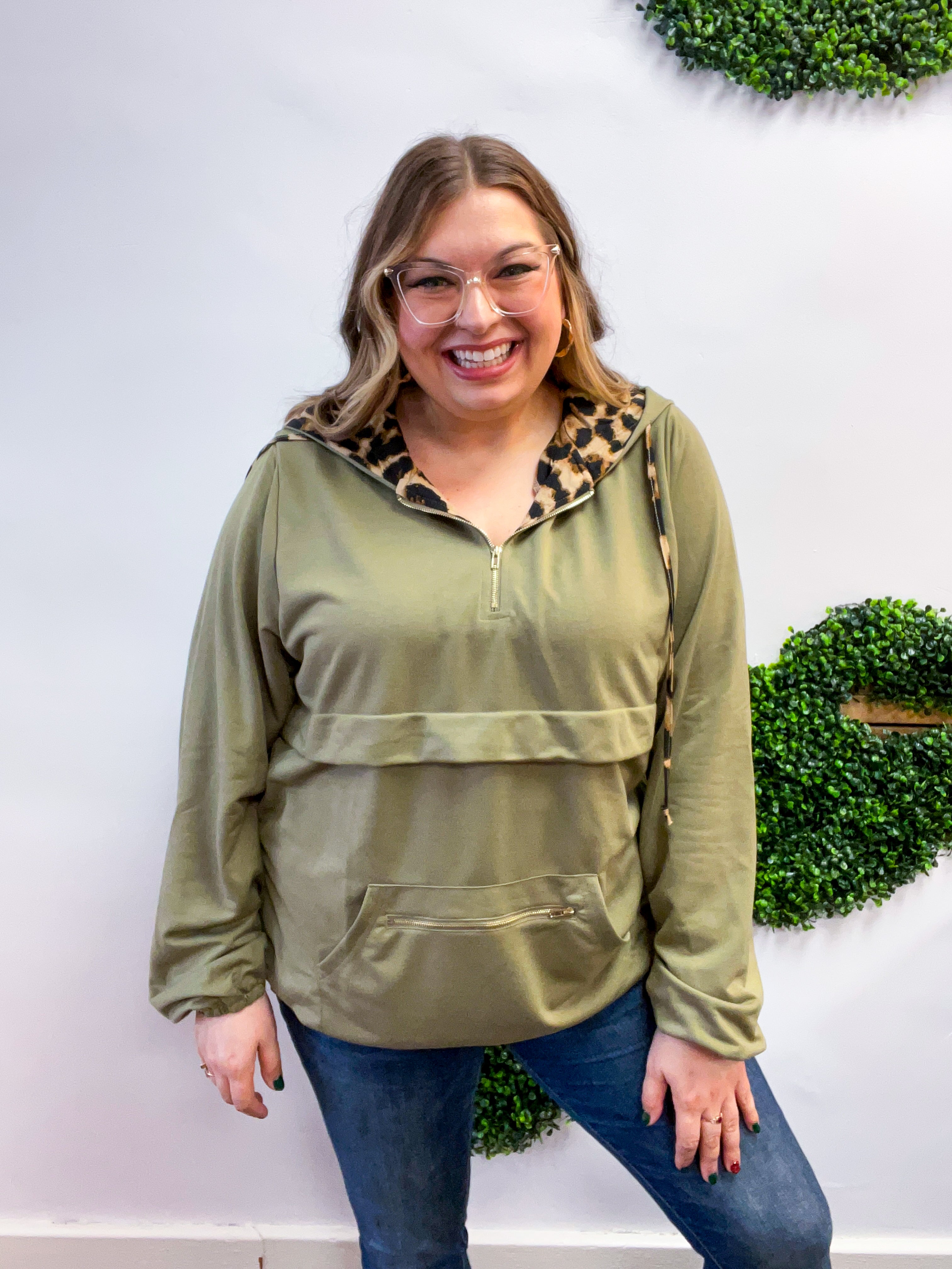 Stay Wild Quarter Zip Hoodie in Olive