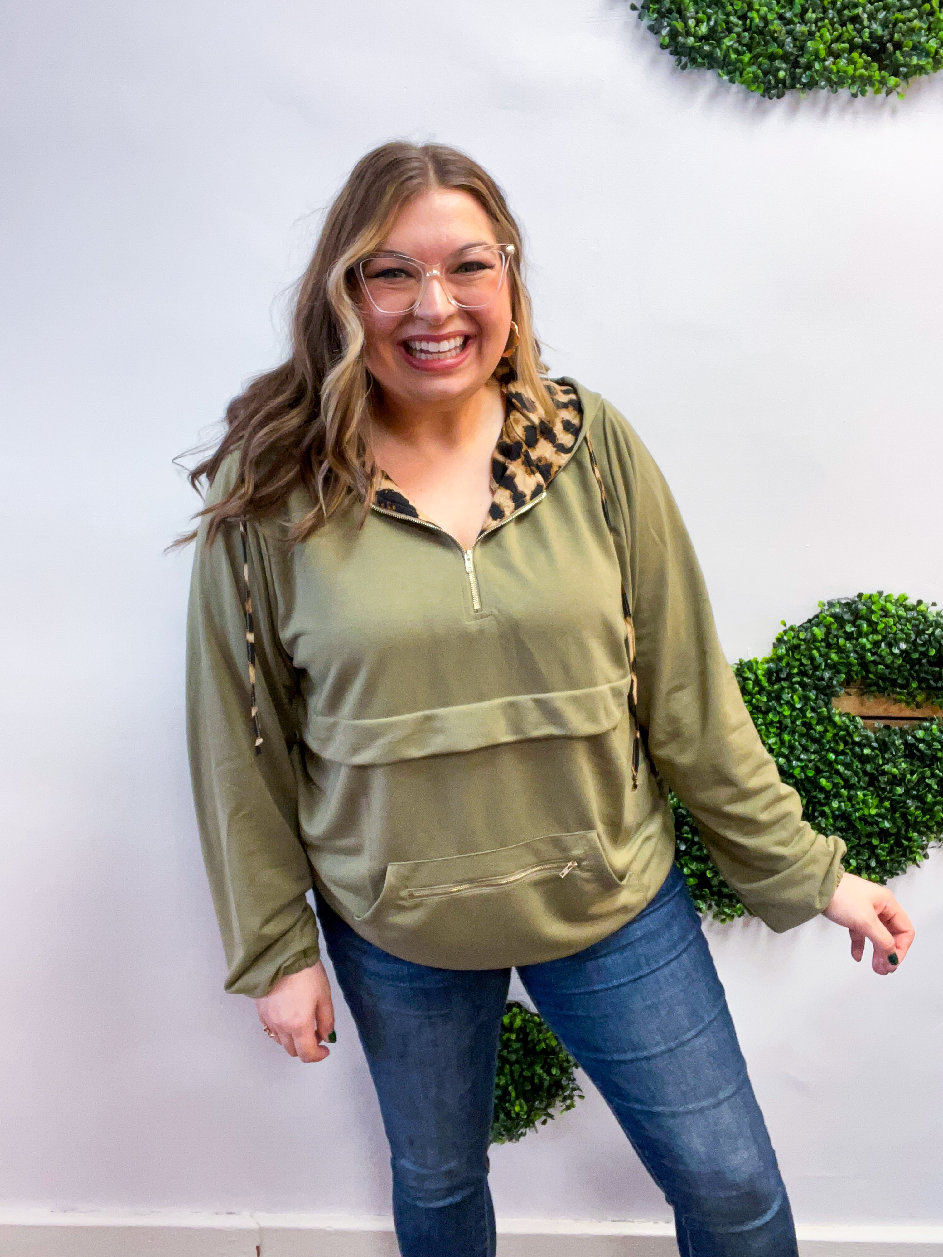 Stay Wild Quarter Zip Hoodie in Olive