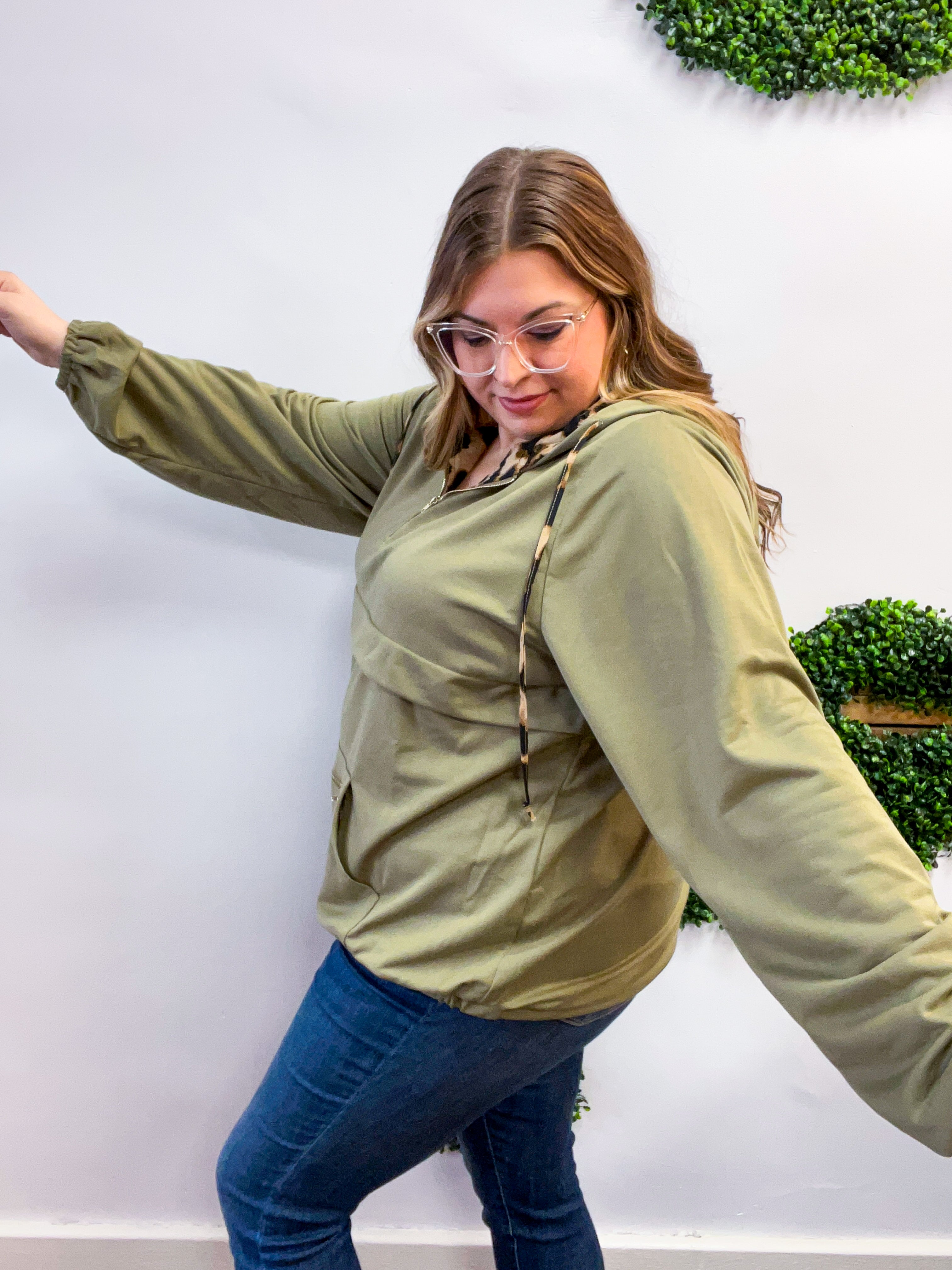 Stay Wild Quarter Zip Hoodie in Olive