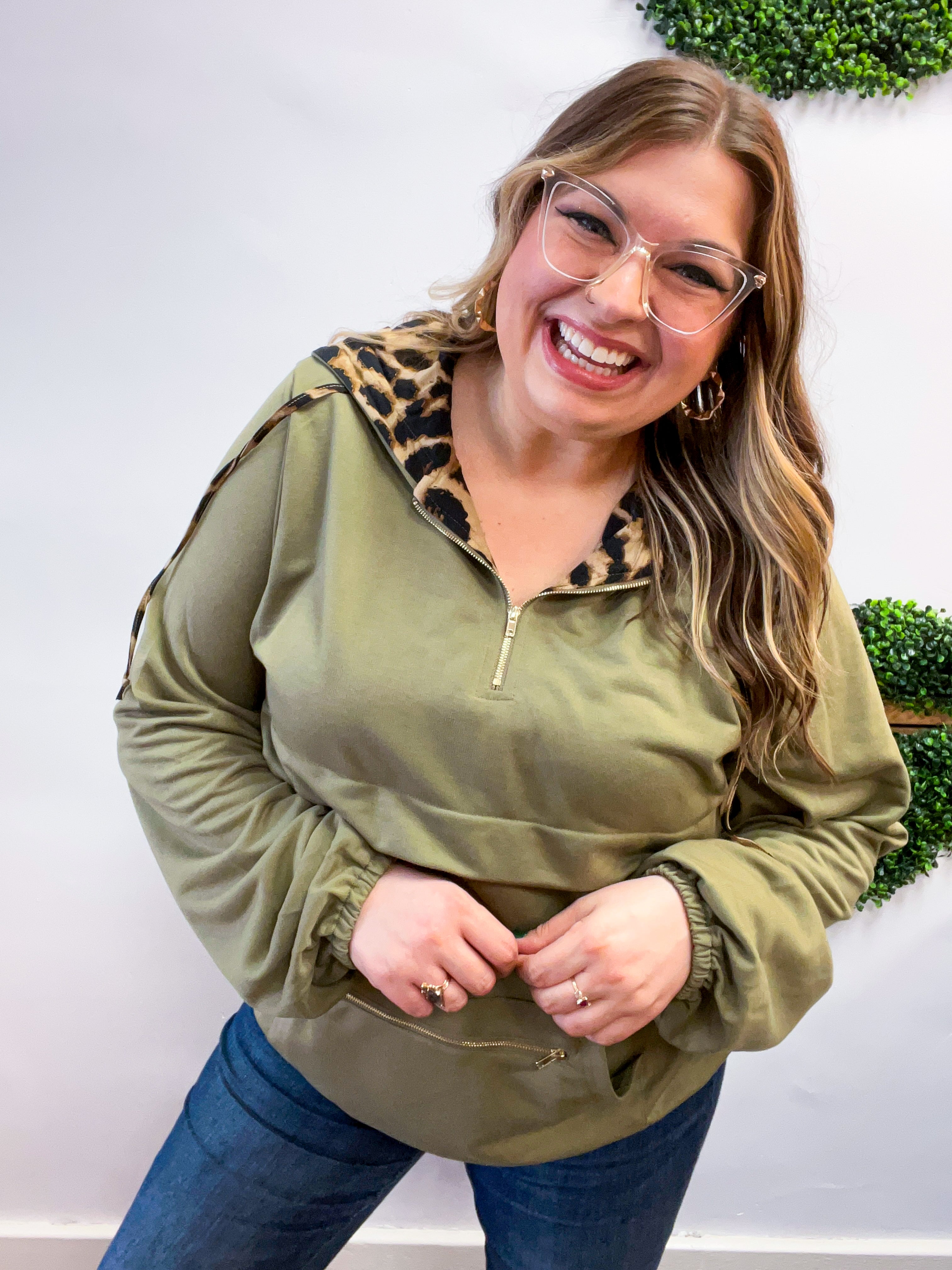 Stay Wild Quarter Zip Hoodie in Olive