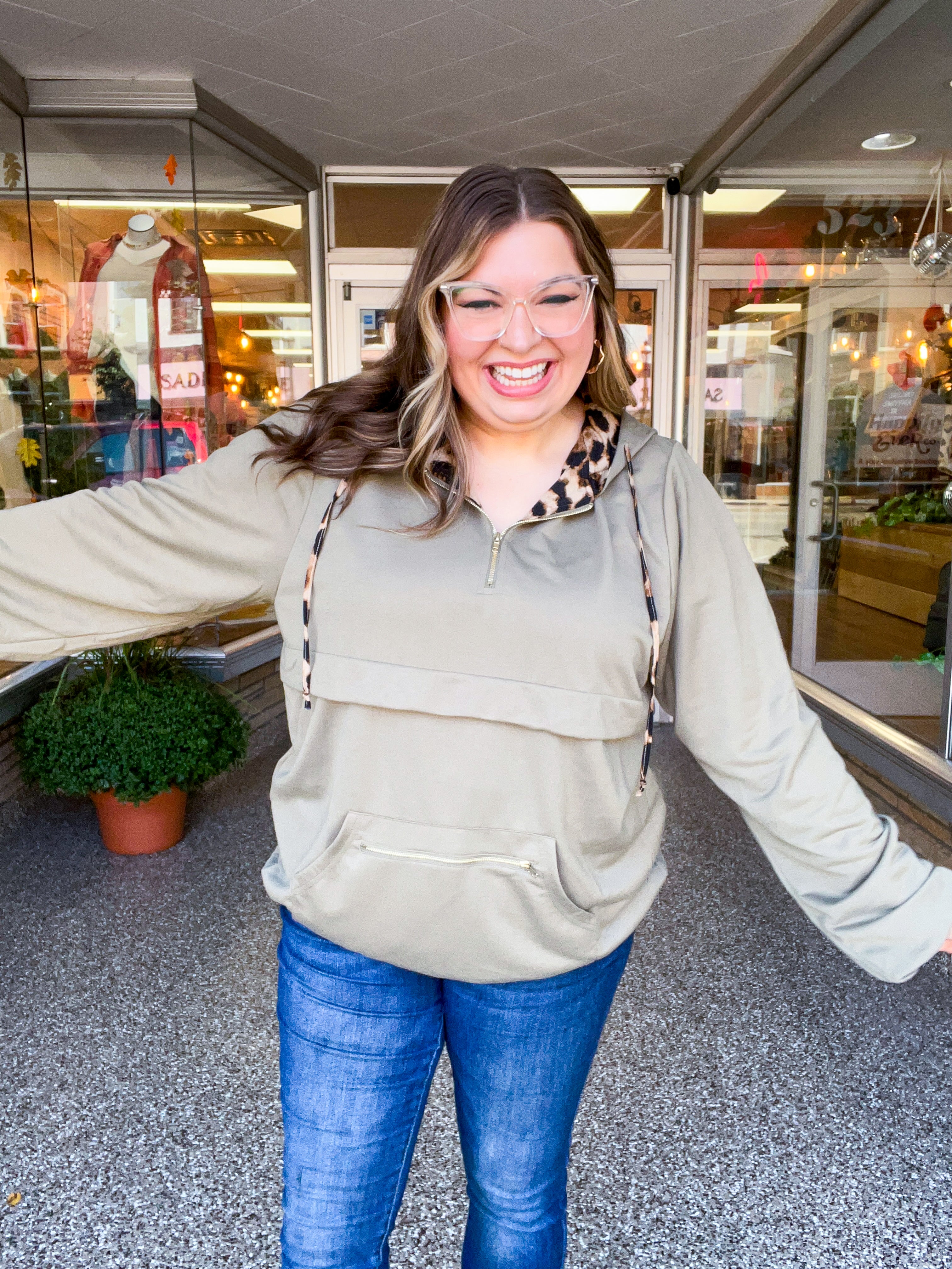Stay Wild Quarter Zip Hoodie in Olive