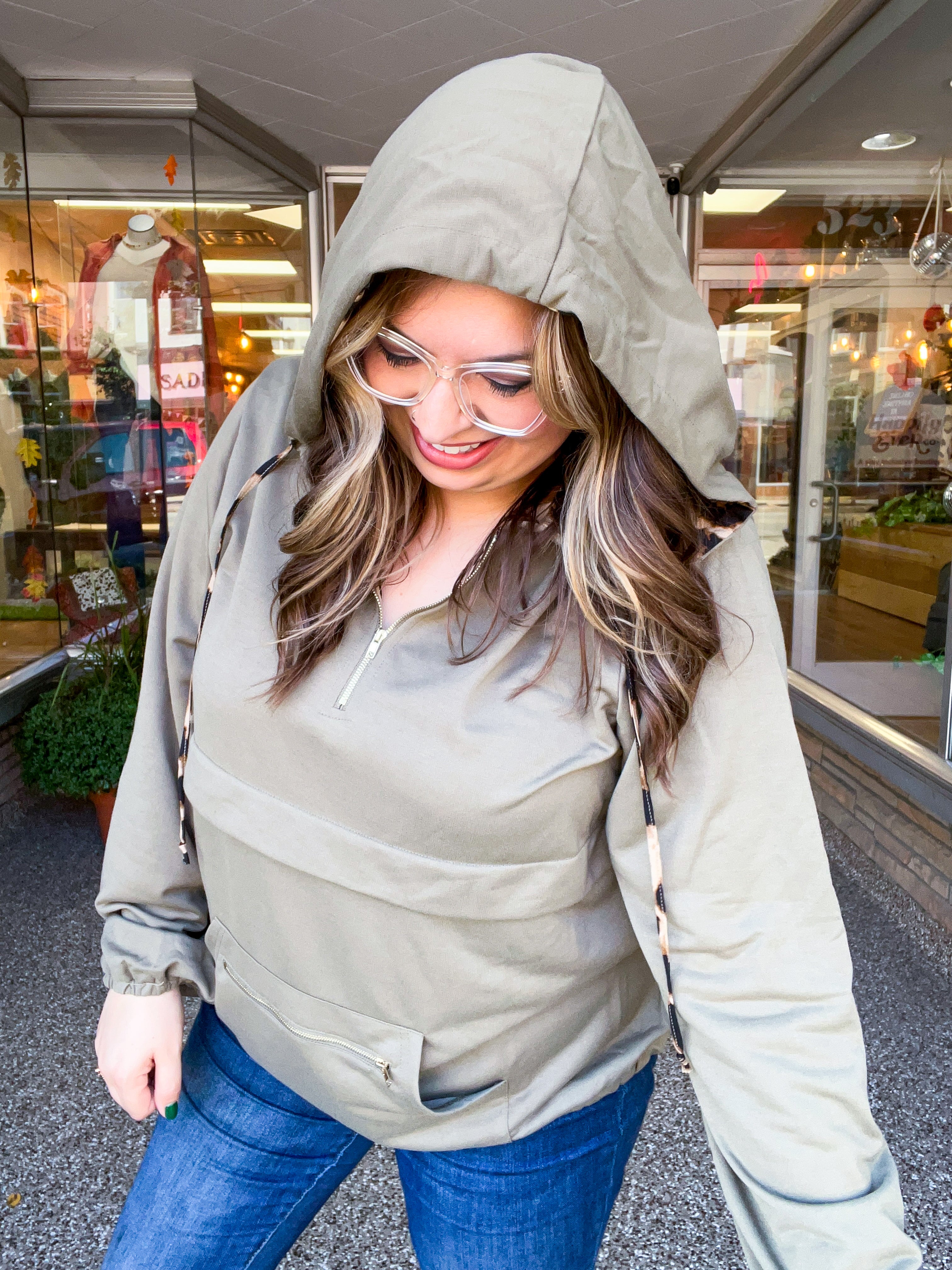 Stay Wild Quarter Zip Hoodie in Olive
