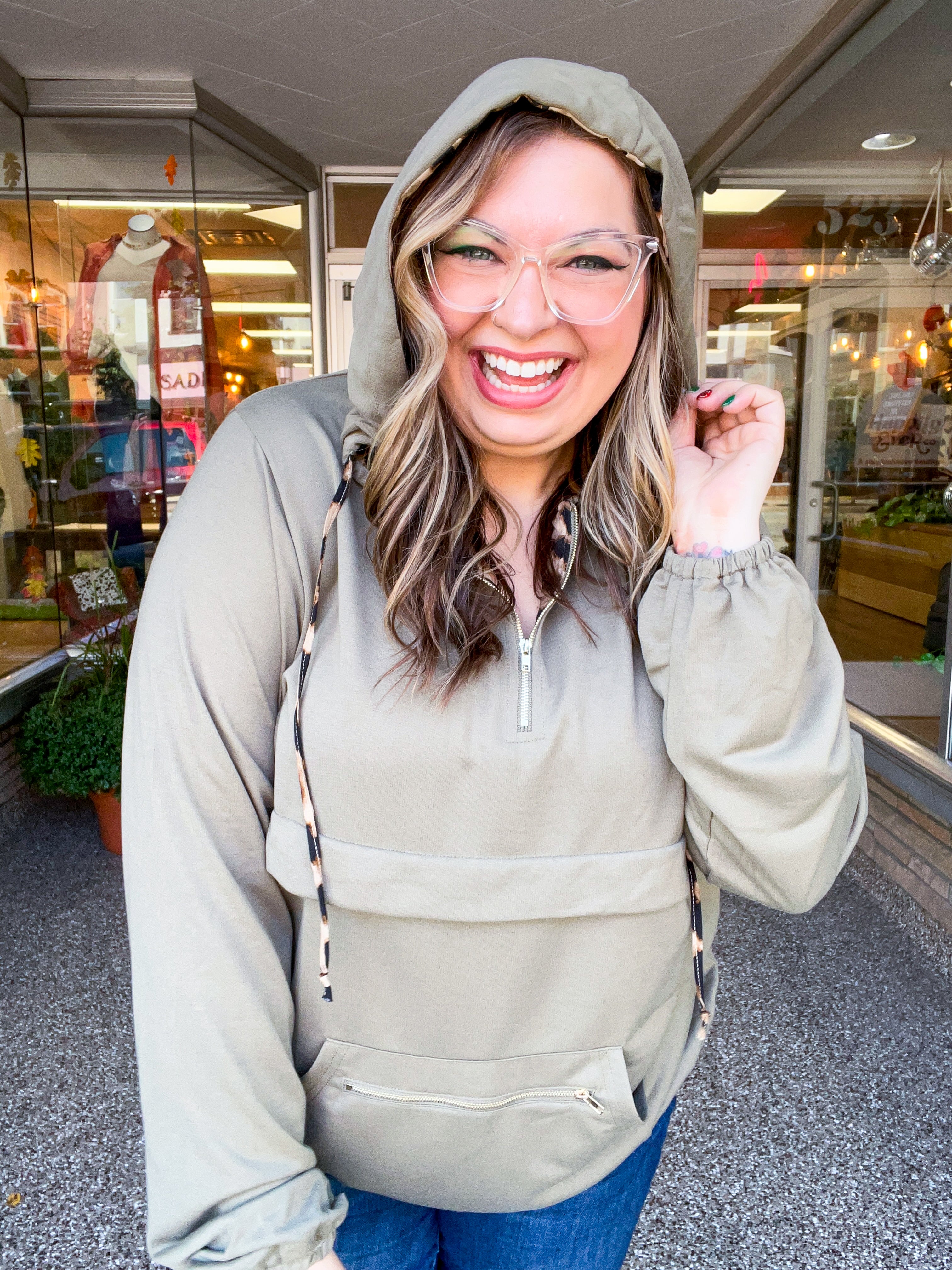 Stay Wild Quarter Zip Hoodie in Olive
