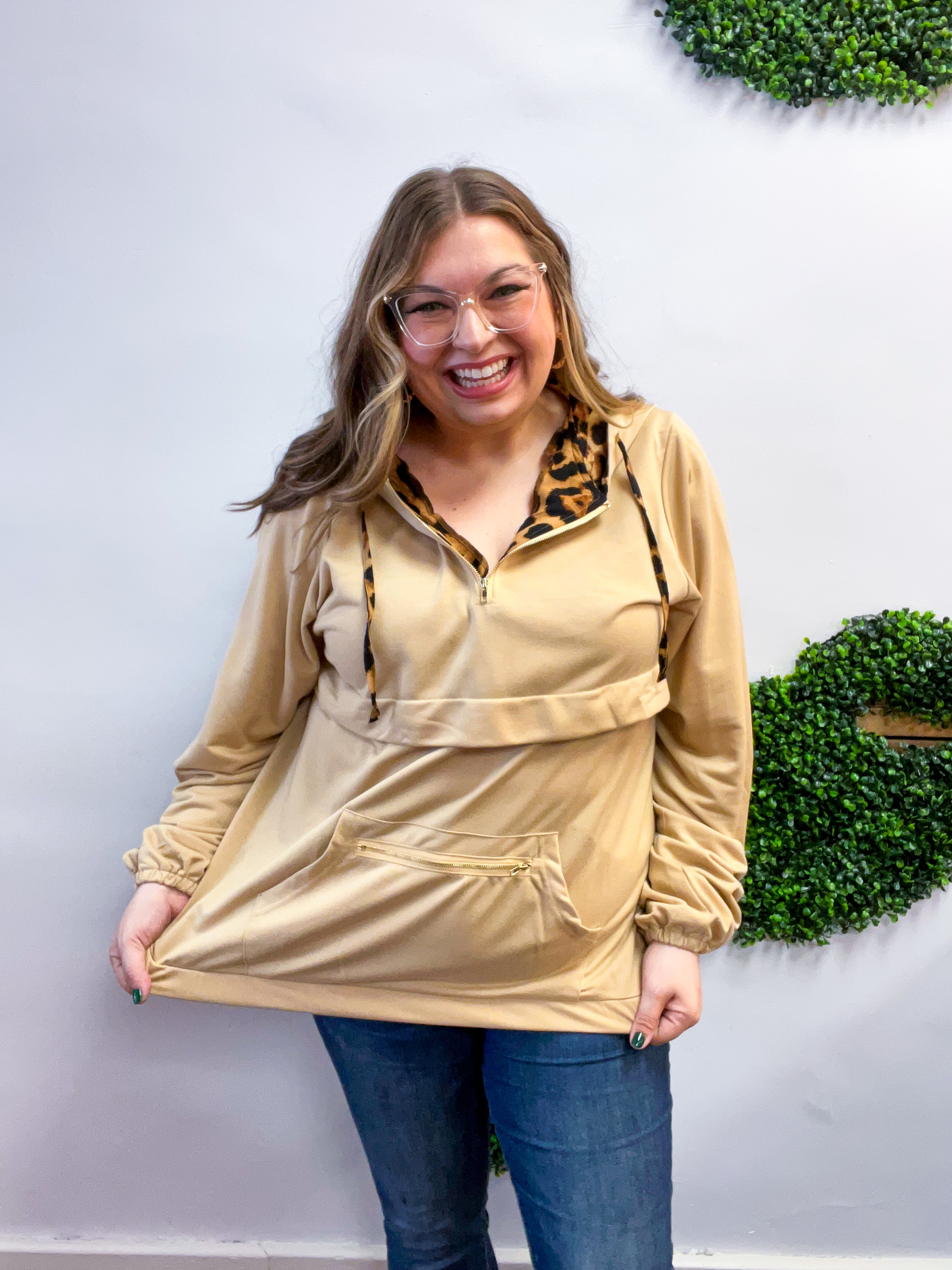 Stay Wild Quarter Zip Hoodie in Taupe
