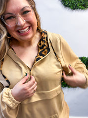 Stay Wild Quarter Zip Hoodie in Taupe
