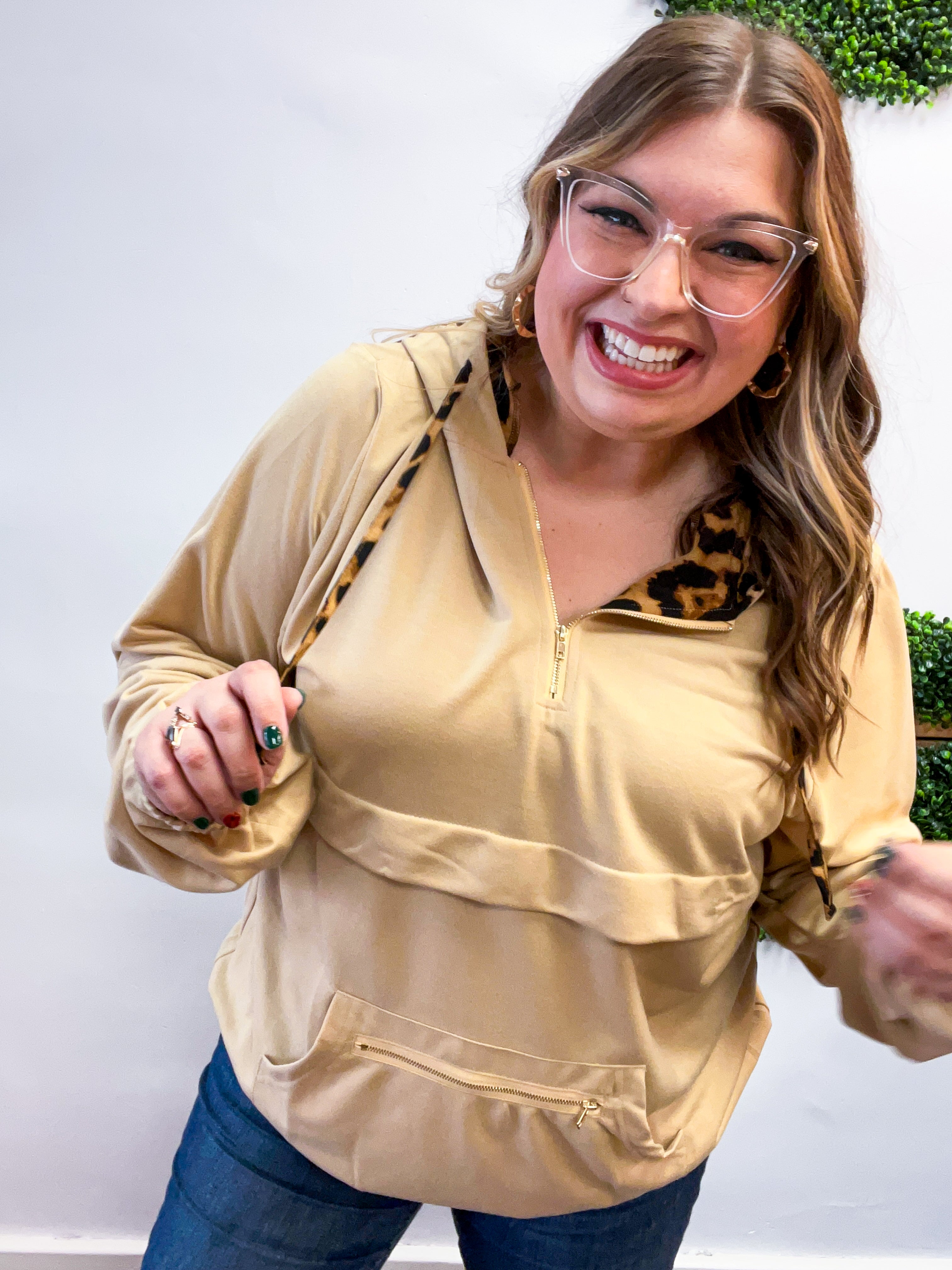 Stay Wild Quarter Zip Hoodie in Taupe