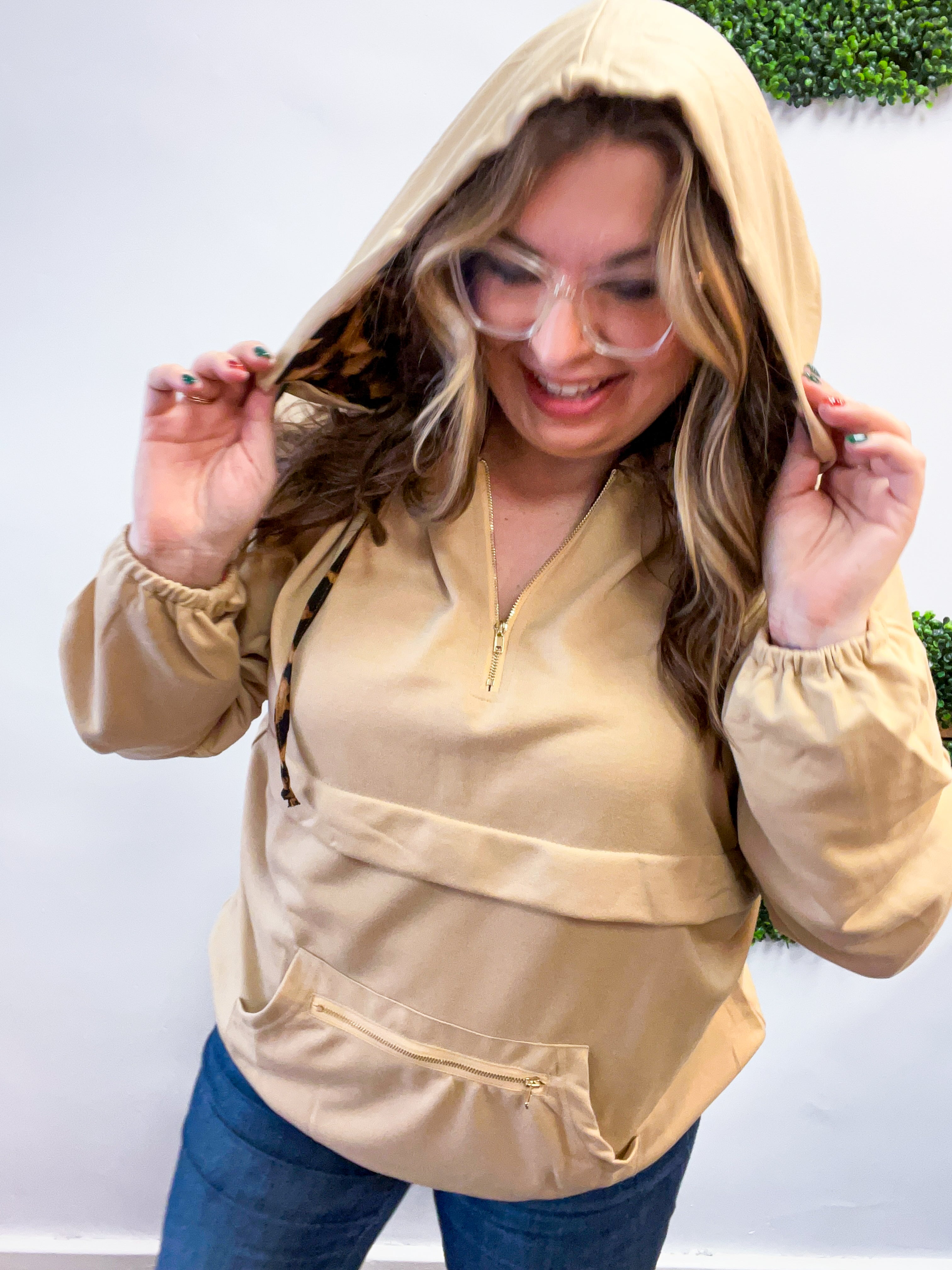 Stay Wild Quarter Zip Hoodie in Taupe