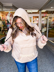 Stay Wild Quarter Zip Hoodie in Taupe