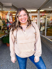 Stay Wild Quarter Zip Hoodie in Taupe