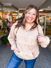 Stay Wild Quarter Zip Hoodie in Taupe