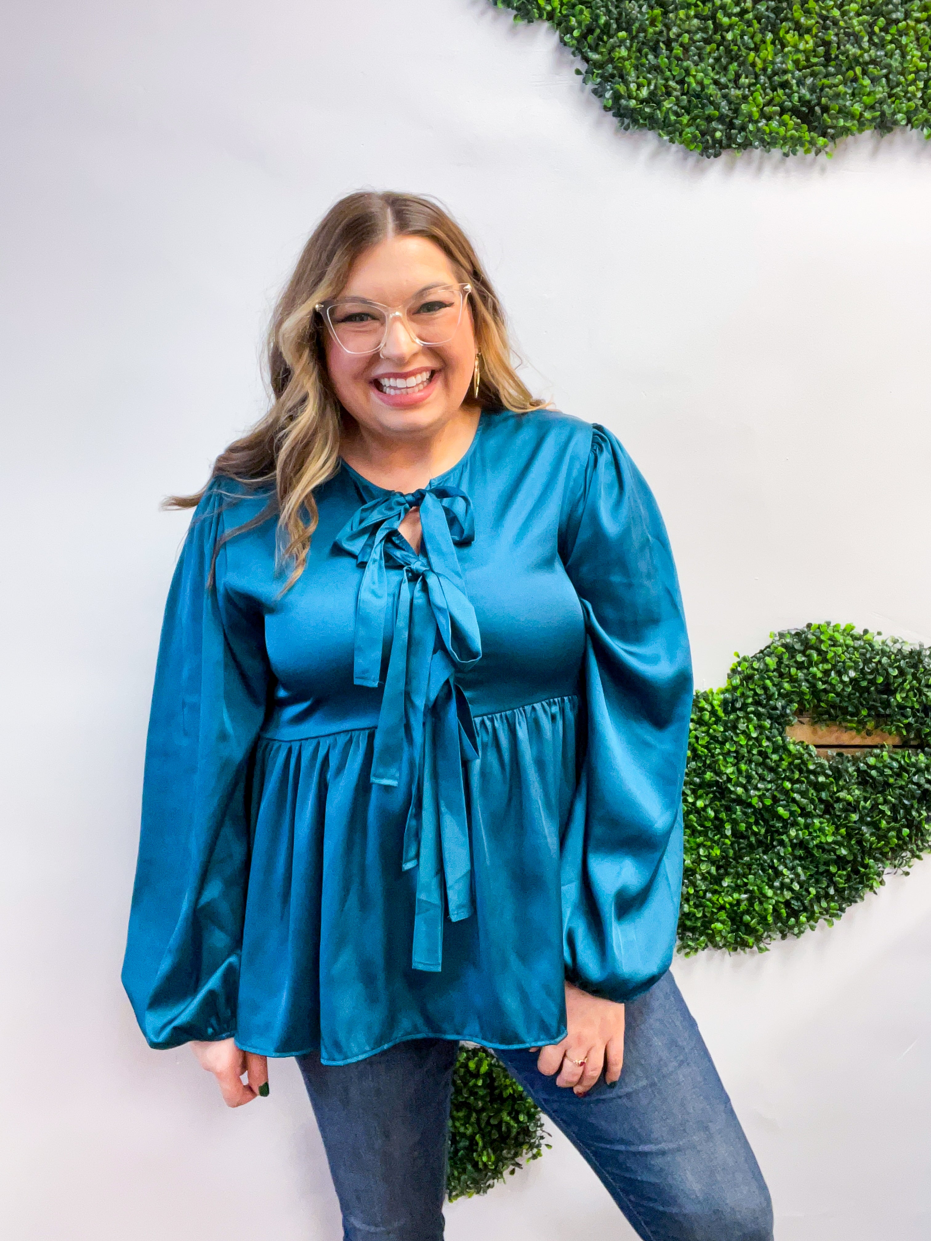 Prairie Bow Blouse in Teal