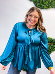 Prairie Bow Blouse in Teal