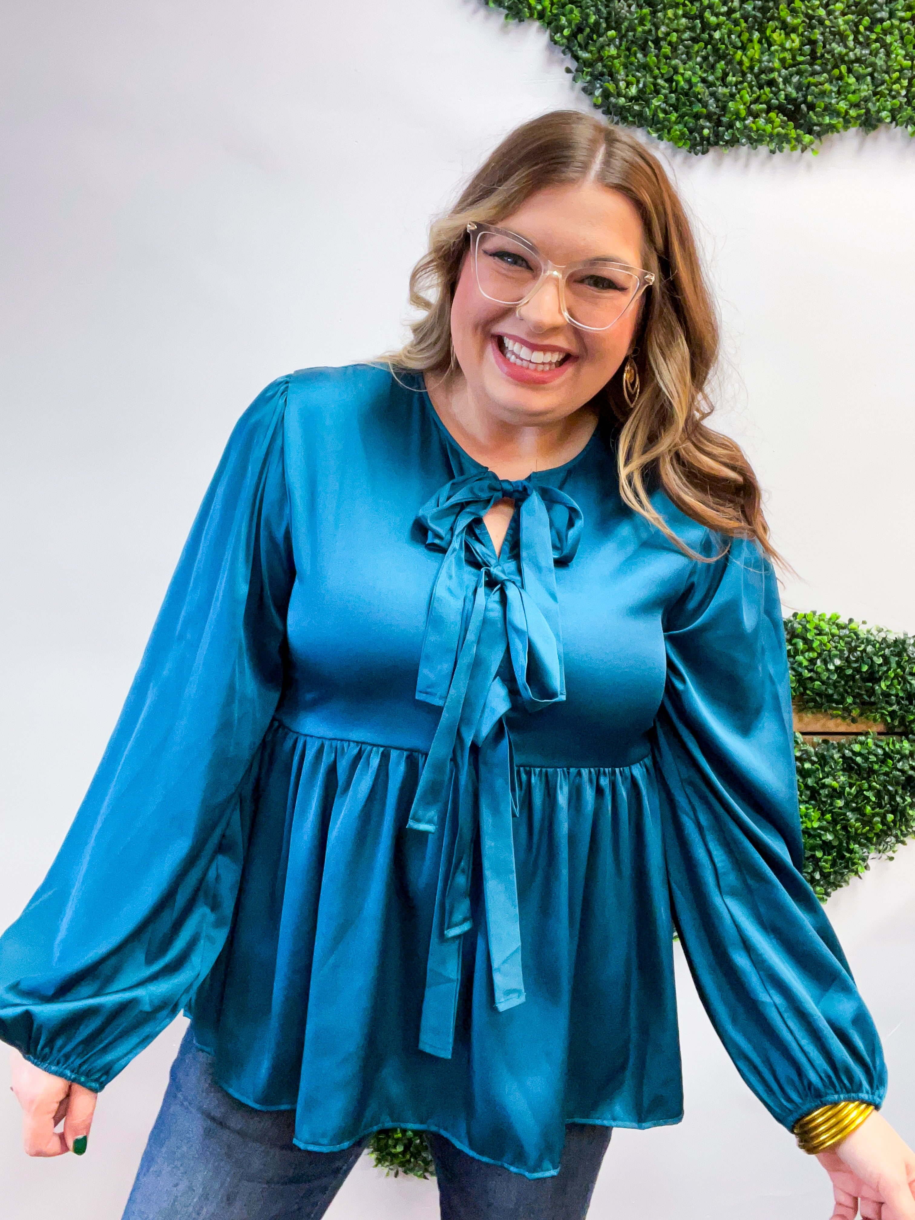 Prairie Bow Blouse in Teal