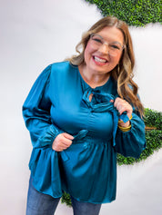 Prairie Bow Blouse in Teal