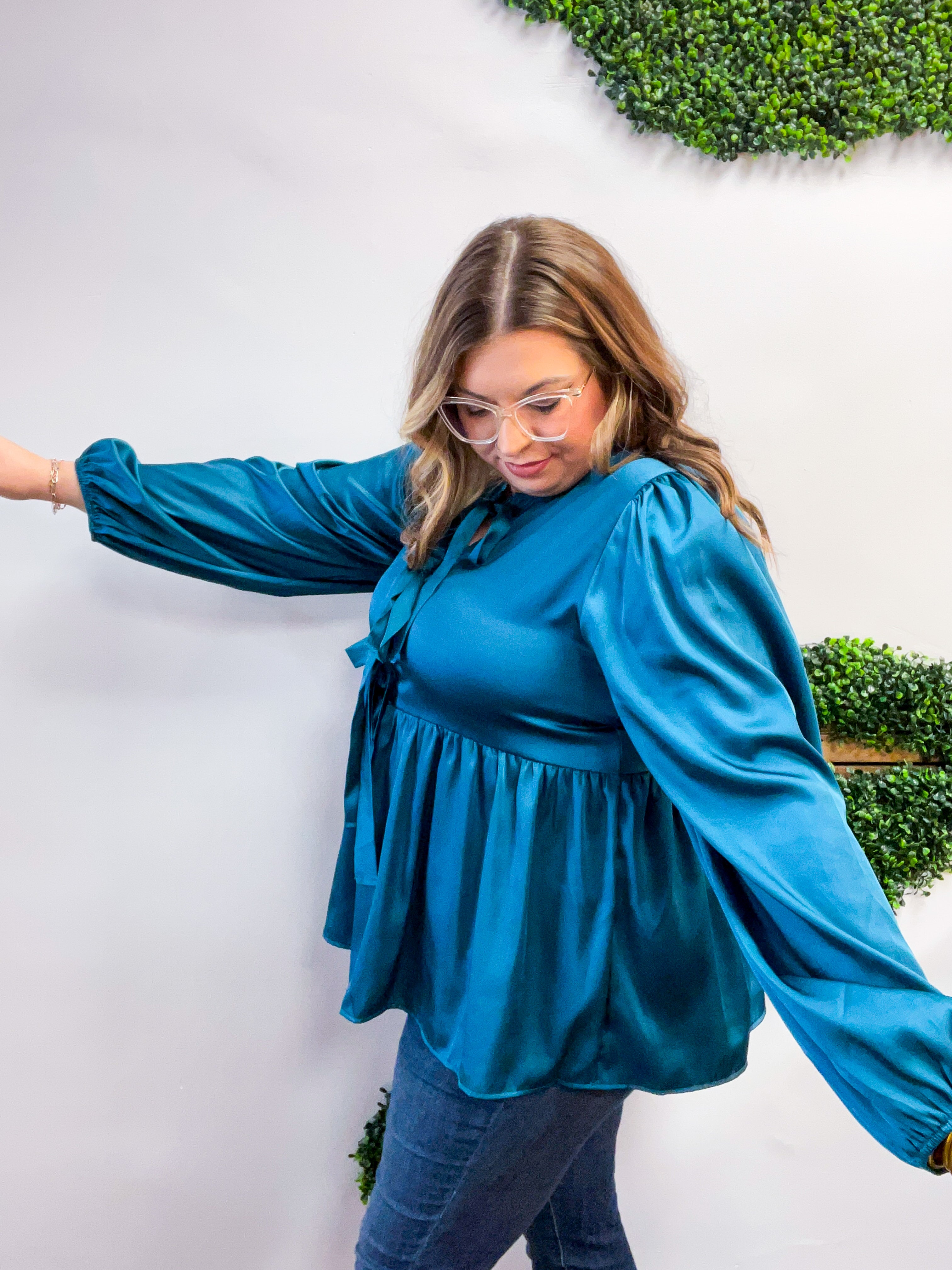 Prairie Bow Blouse in Teal