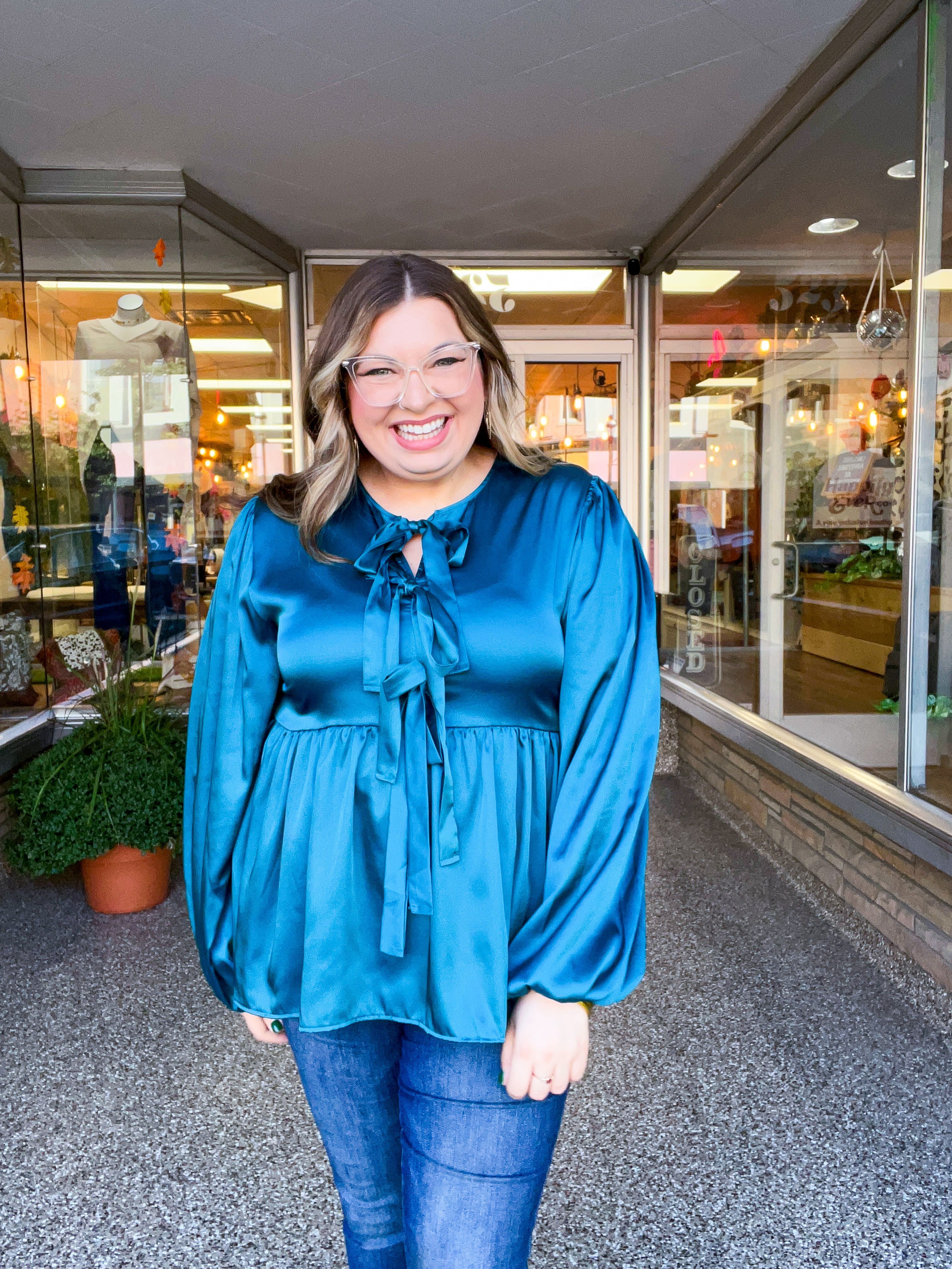 Prairie Bow Blouse in Teal